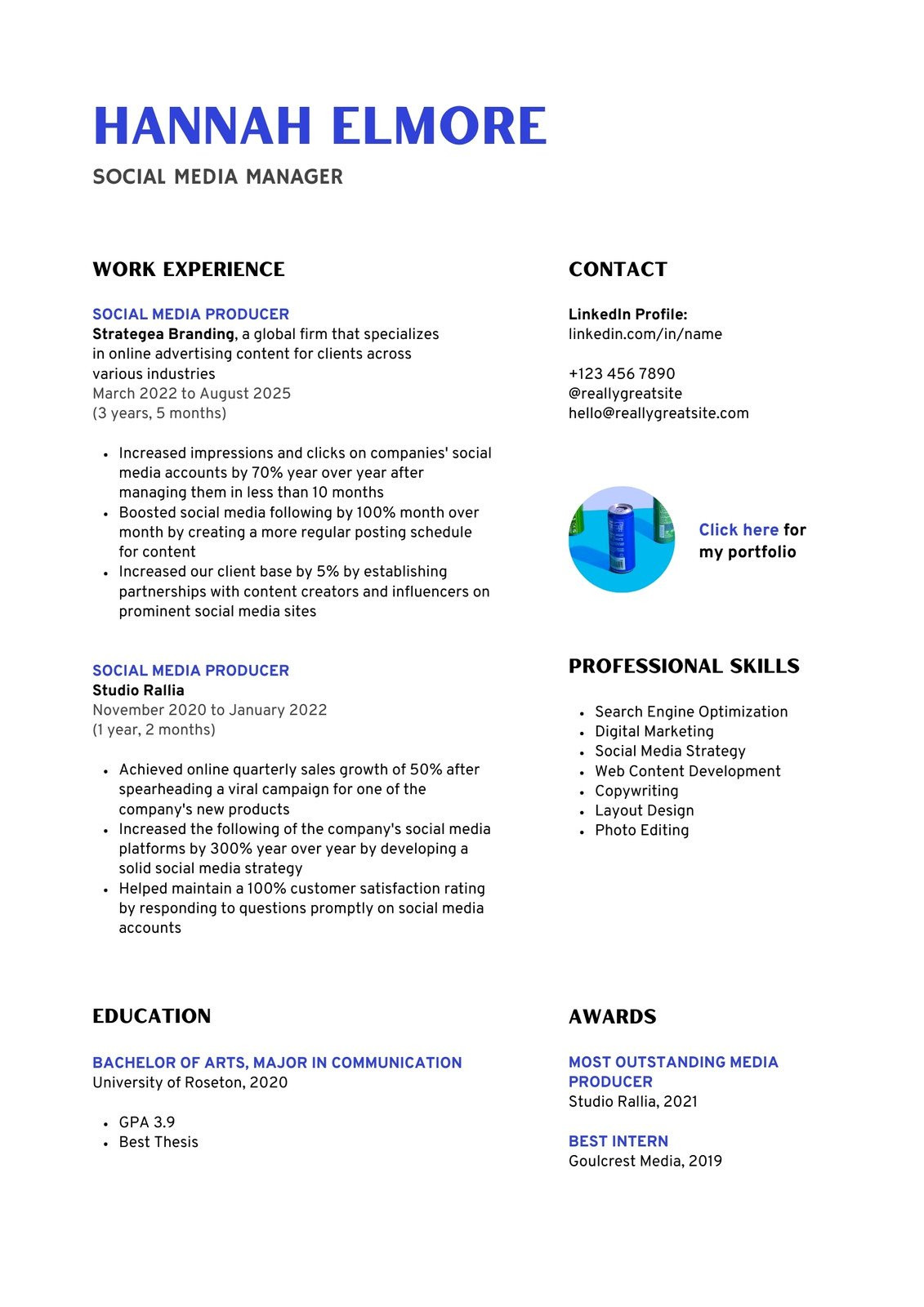 Sample Resume for A social Media Manager Blue Black Bold Modern social Media Manager Resume – Templates by …