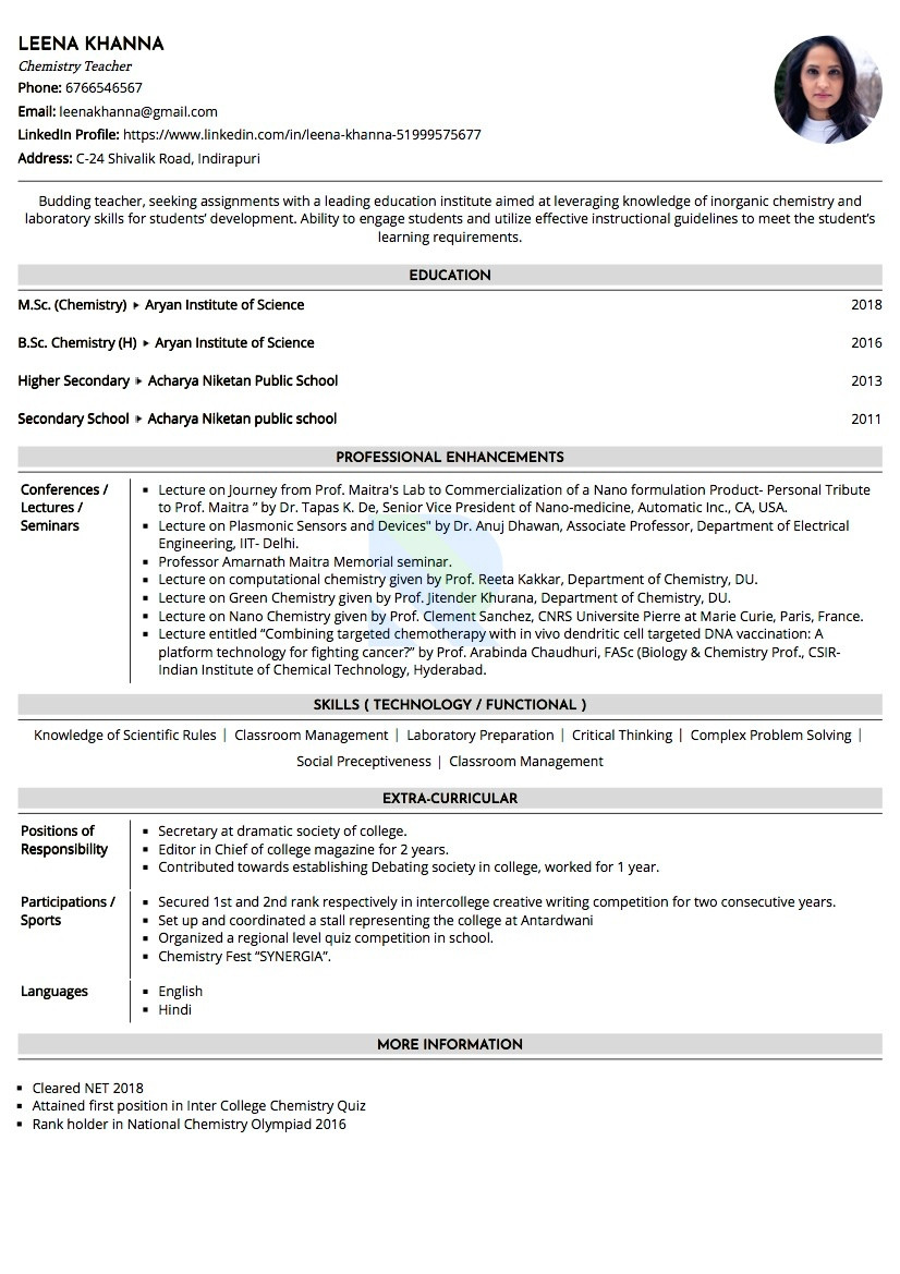 Sample Resume for B Ed Teachers Resume format for Bsc Bed Teacher – Simply Curriculum Vitae