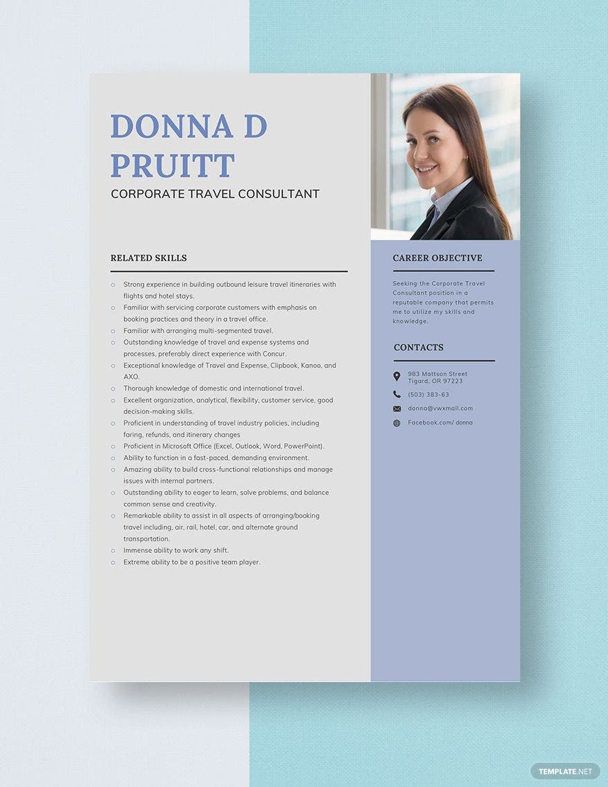 Sample Resume for Corporate Travel Consultant Corporate Travel Consultant Resume Template – Word, Apple Pages …