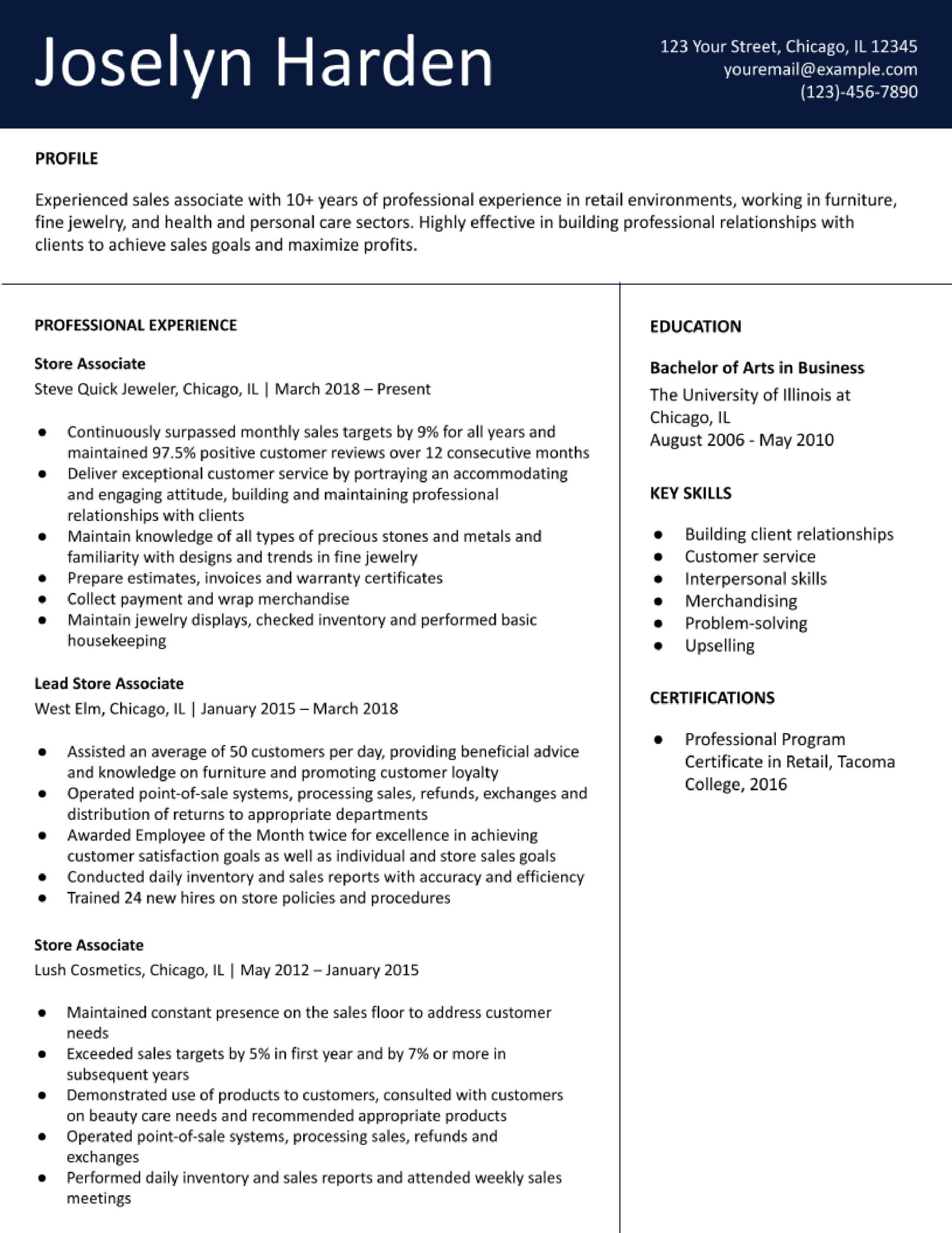 Sample Resume for Cosmetics Sales associate Sales associate Resume Examples In 2022 – Resumebuilder.com