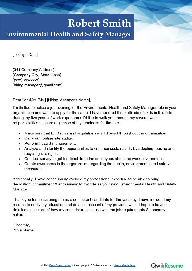 Sample Resume for Environmental Health and Safety Manager Environmental Health and Safety Manager Cover Letter Examples …