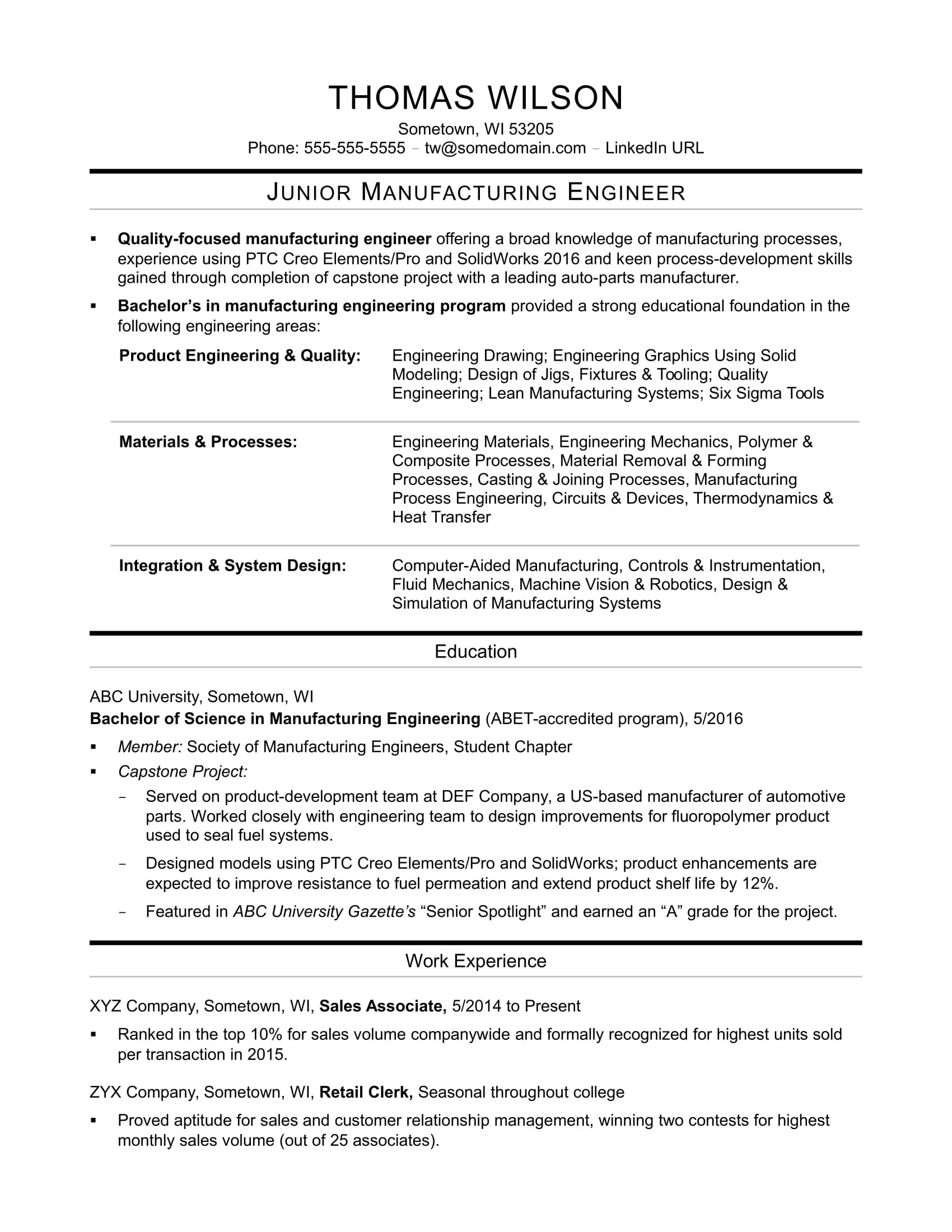 Sample Resume for Fresher Metallurgical Engineer Engineering