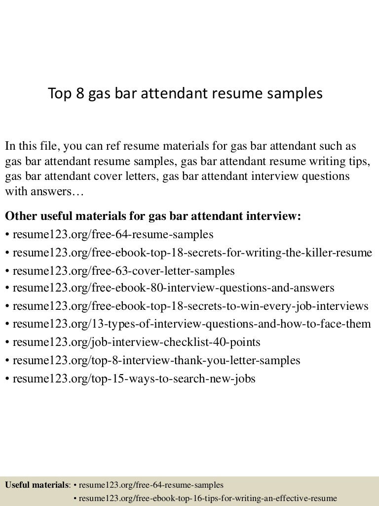 Sample Resume for Gas Station attendant top 8 Gas Bar attendant Resume Samples