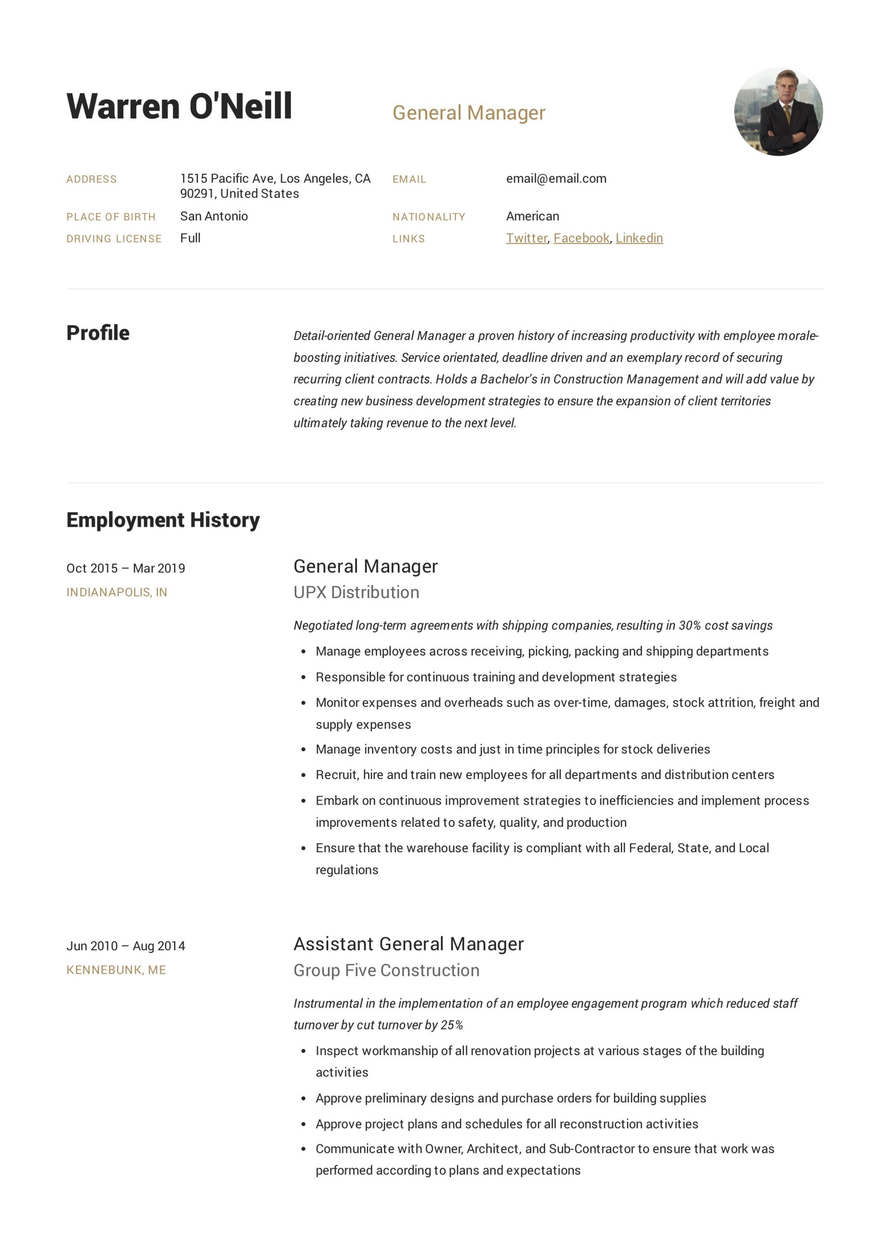 Sample Resume for General Manager Position General Manager Resume & Writing Guide  12 Resume Examples Pdf