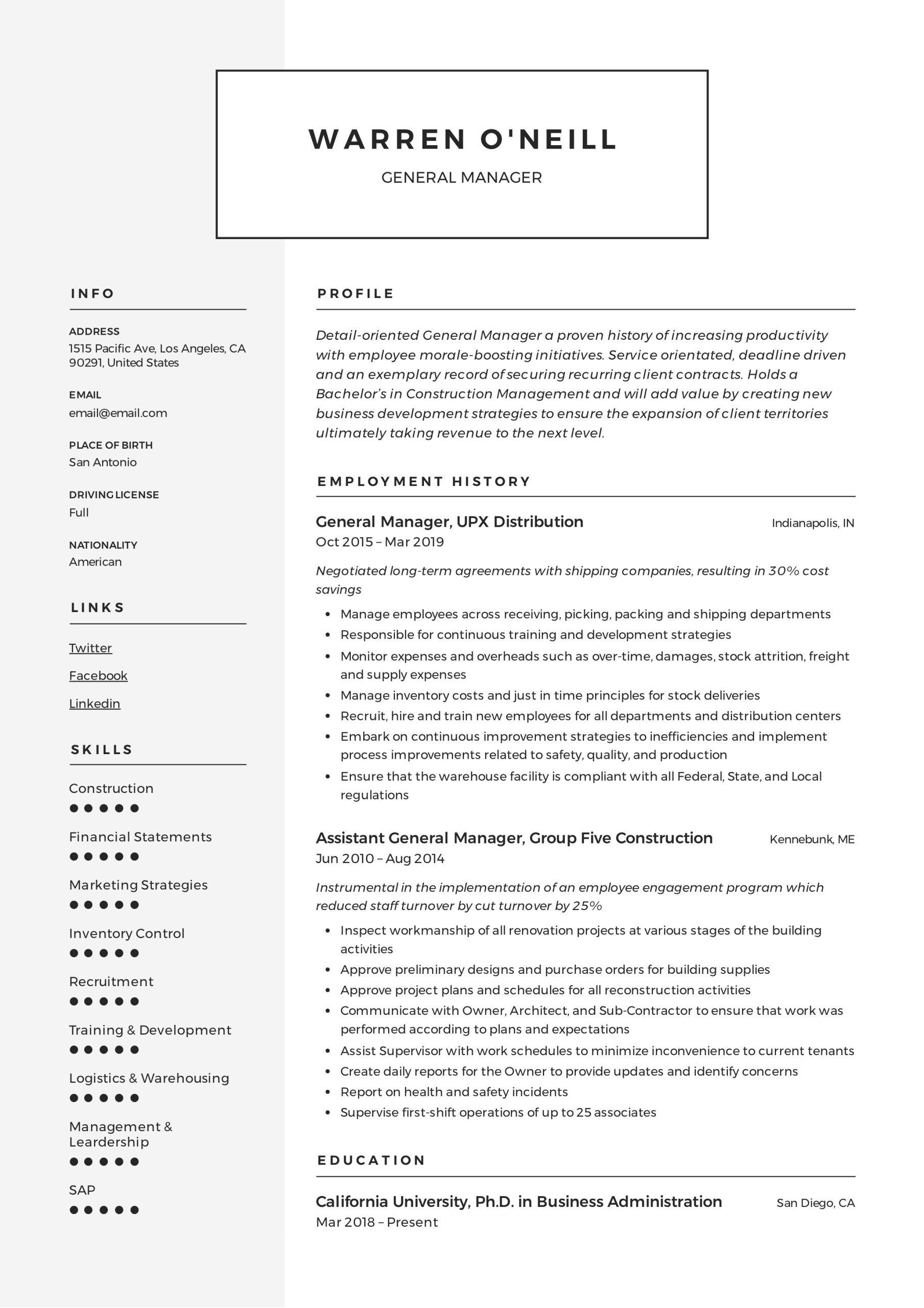Sample Resume for General Manager Position General Manager Resume & Writing Guide  12 Resume Examples Pdf