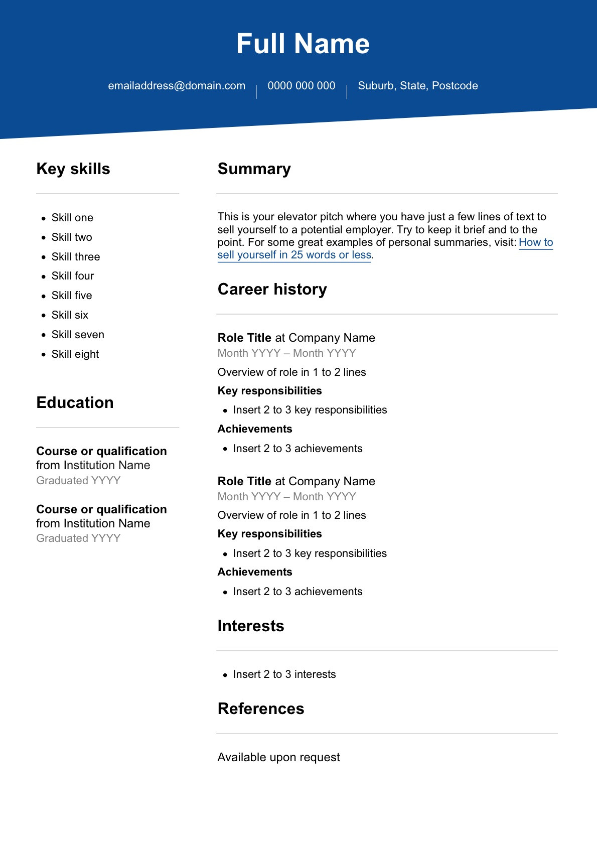 Sample Resume for Government Jobs Australia Free ResumÃ© Template – Seek Career Advice