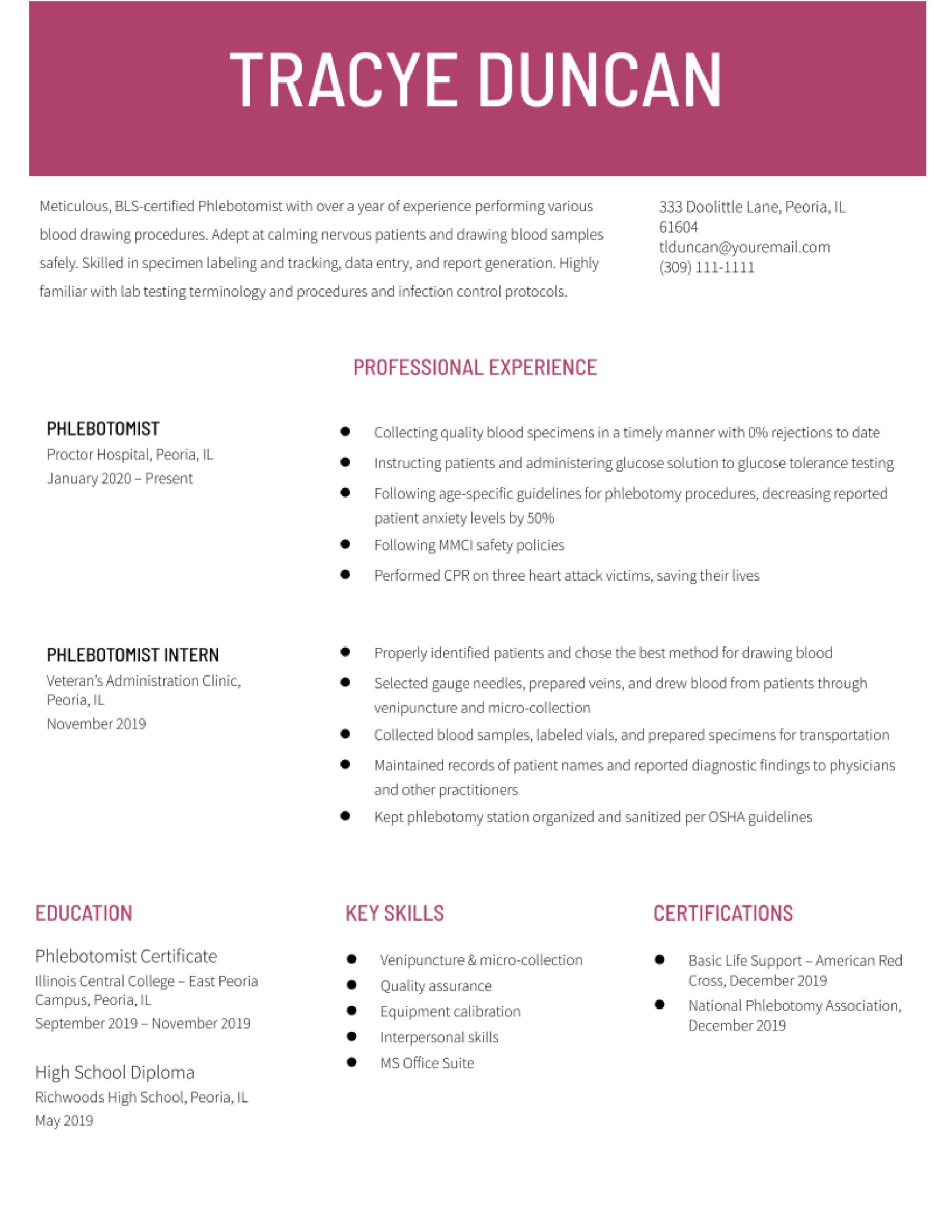 Sample Resume for Graduate Lisenced Phlebotomist Phlebotomist Resume Examples In 2022 – Resumebuilder.com Sample Resume for Graduate Lisenced Phlebotomist Phlebotomist Resume Examples In 2022 – Resumebuilder.com