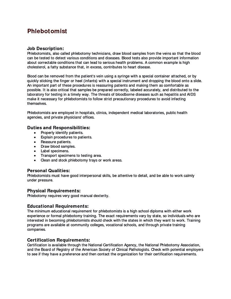 Sample Resume for Graduate Lisenced Phlebotomist Phlebotomy Technician Resume Template – Http://resumesdesign.com …