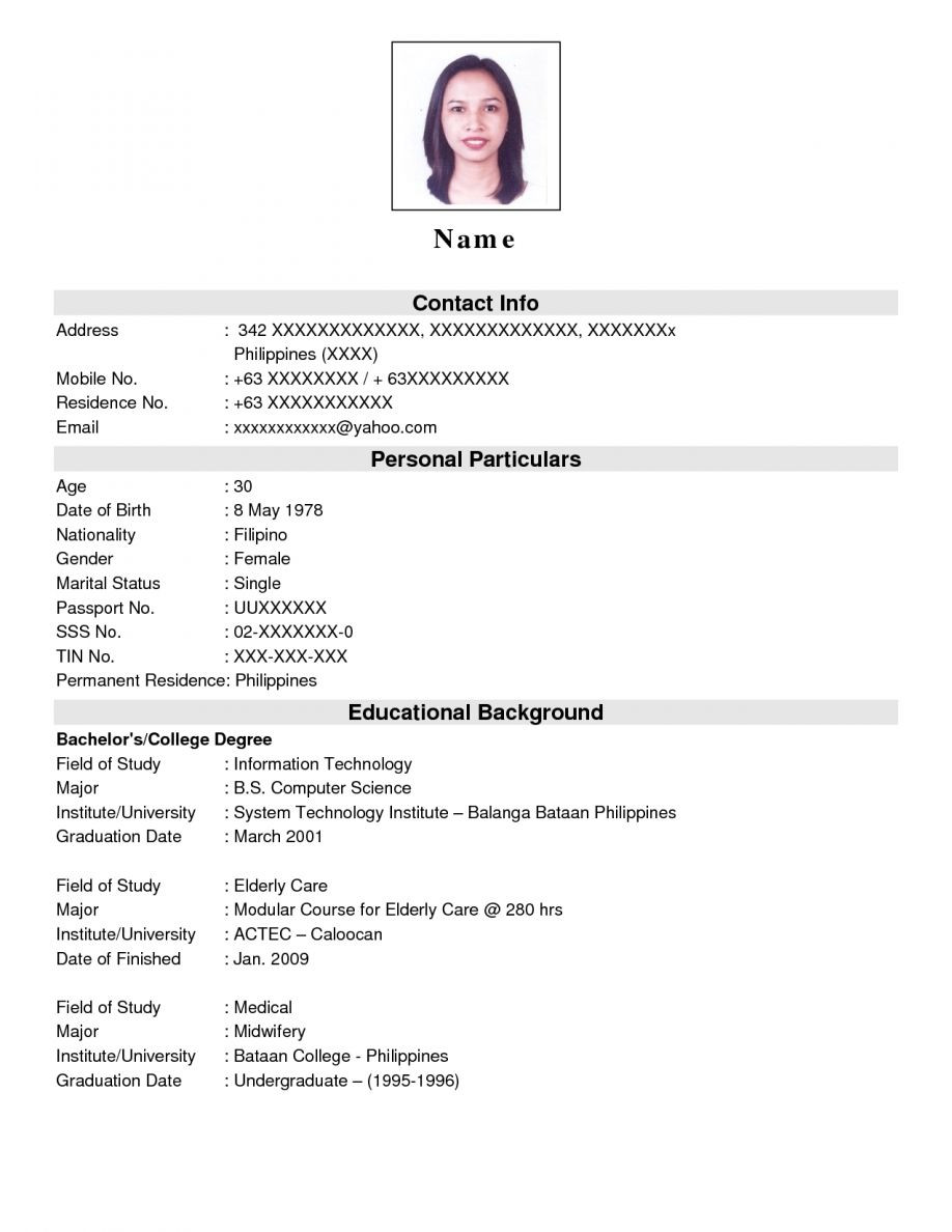 Sample Resume for Job Applying as Undergraduate Sample Of Resume format for Job Application – Resume Templates …