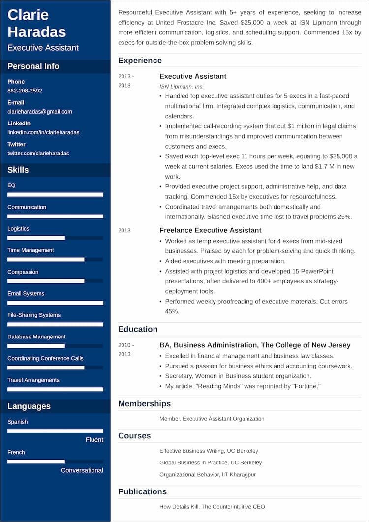 Sample Resume for Judicial Clerkship Nj Executive assistant Resume: Sample, Templates, Writing Tips