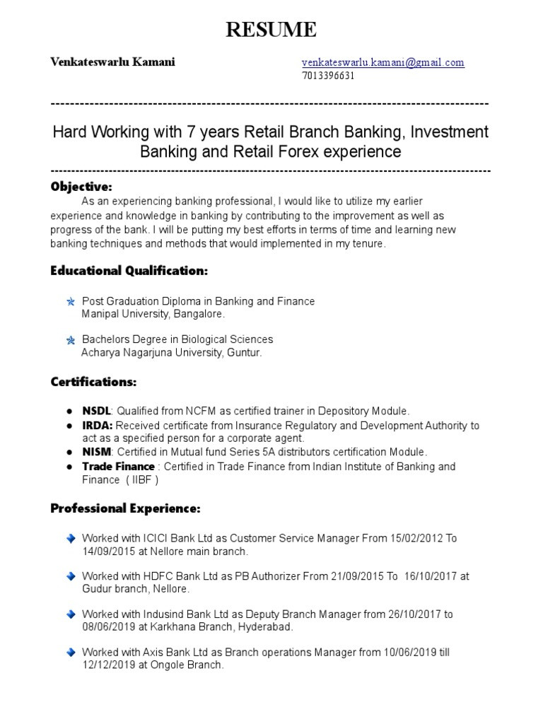 Sample Resume for Mutual Fund Operations In India Hdfc Resume Pdf Banks Financial Services