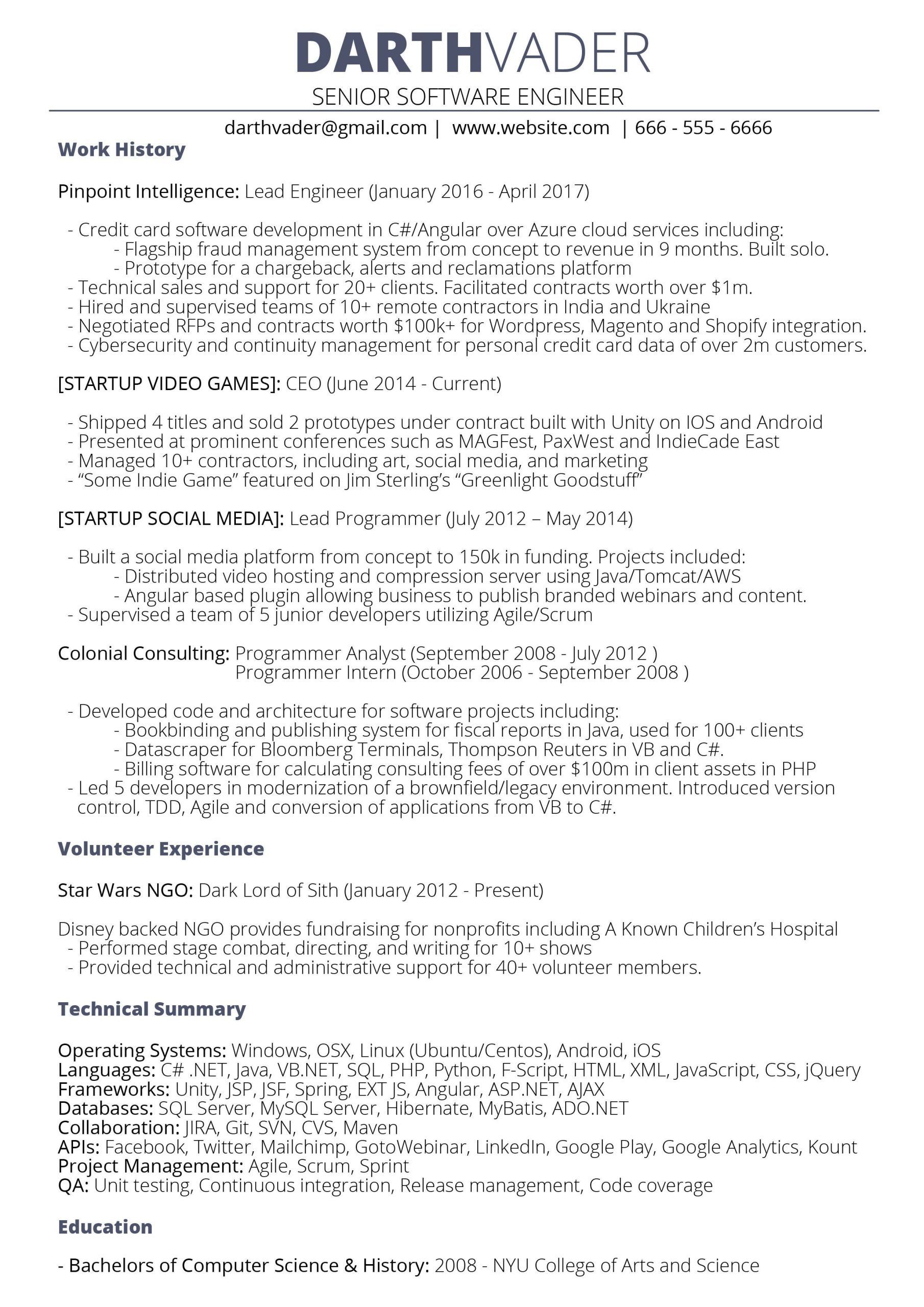 Sample Resume for Net Developer Reddit Senior software Engineer (10 Yrs) Looking for Critique : R/resumes