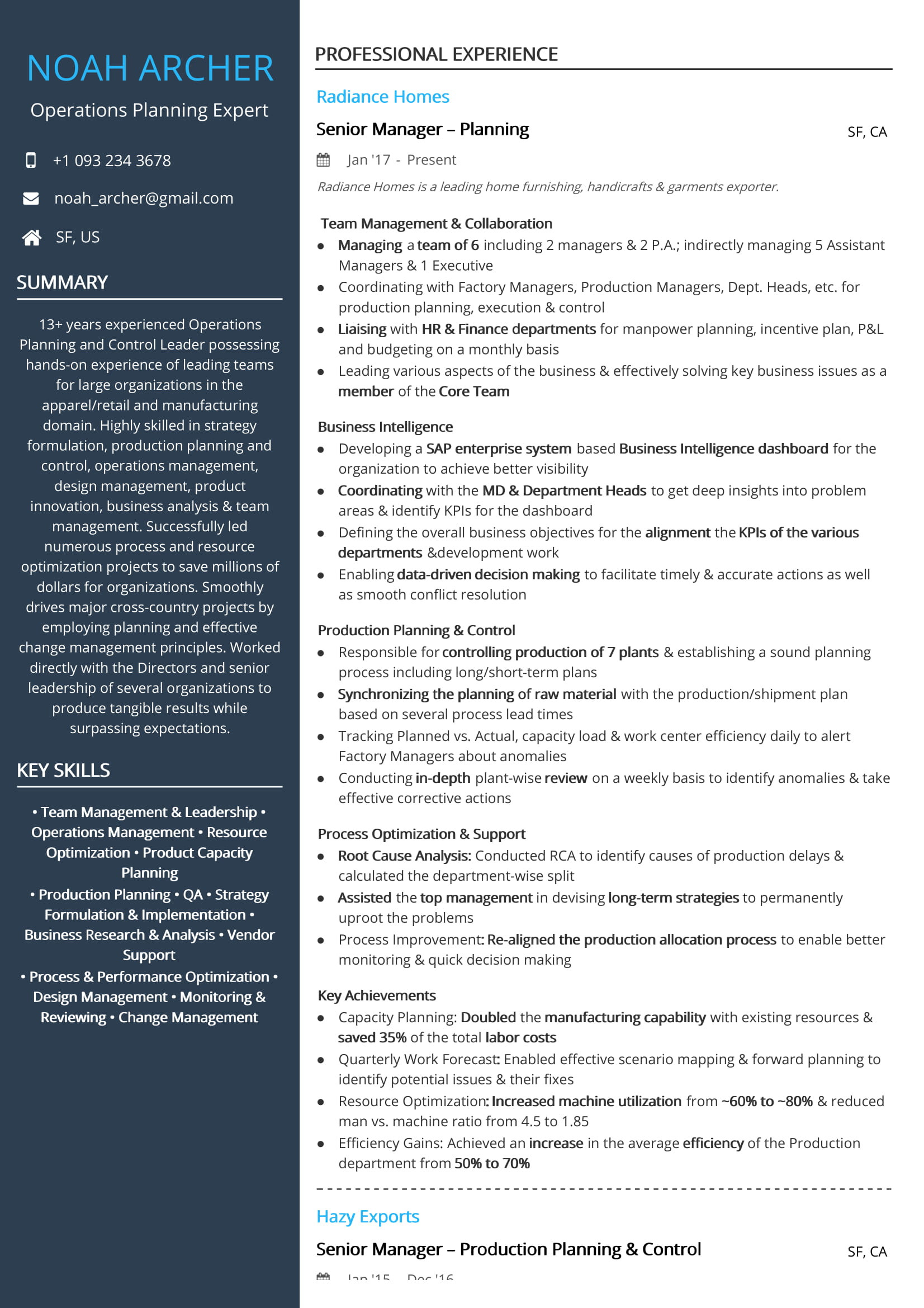 Sample Resume for Production Planning Manager Free Operations Planning Expert Resume Sample 2020 by Hiration