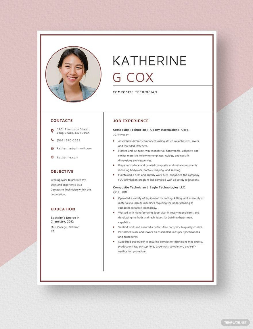 Sample Resume for Professional Composite Technician Free Free Composite Technician Resume Template – Word, Apple Pages …