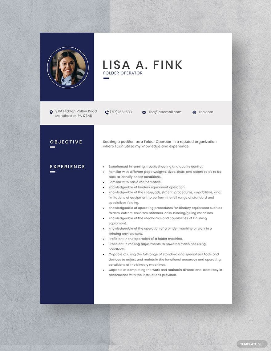 Sample Resume for Professional Cutter Bindery Free Free Folder Operator Resume Template – Word, Apple Pages …