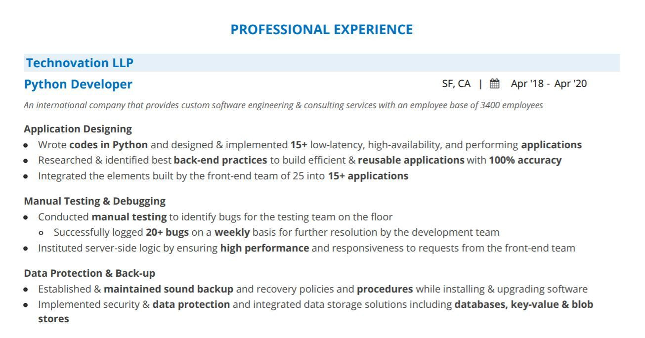Sample Resume for Python Developer for 2 Years Experience Python Developer Resume: 2021 Guide with 20lancarrezekiq Python Resume Examples Sample Resume for Python Developer for 2 Years Experience Python Developer Resume: 2021 Guide with 20lancarrezekiq Python Resume Examples