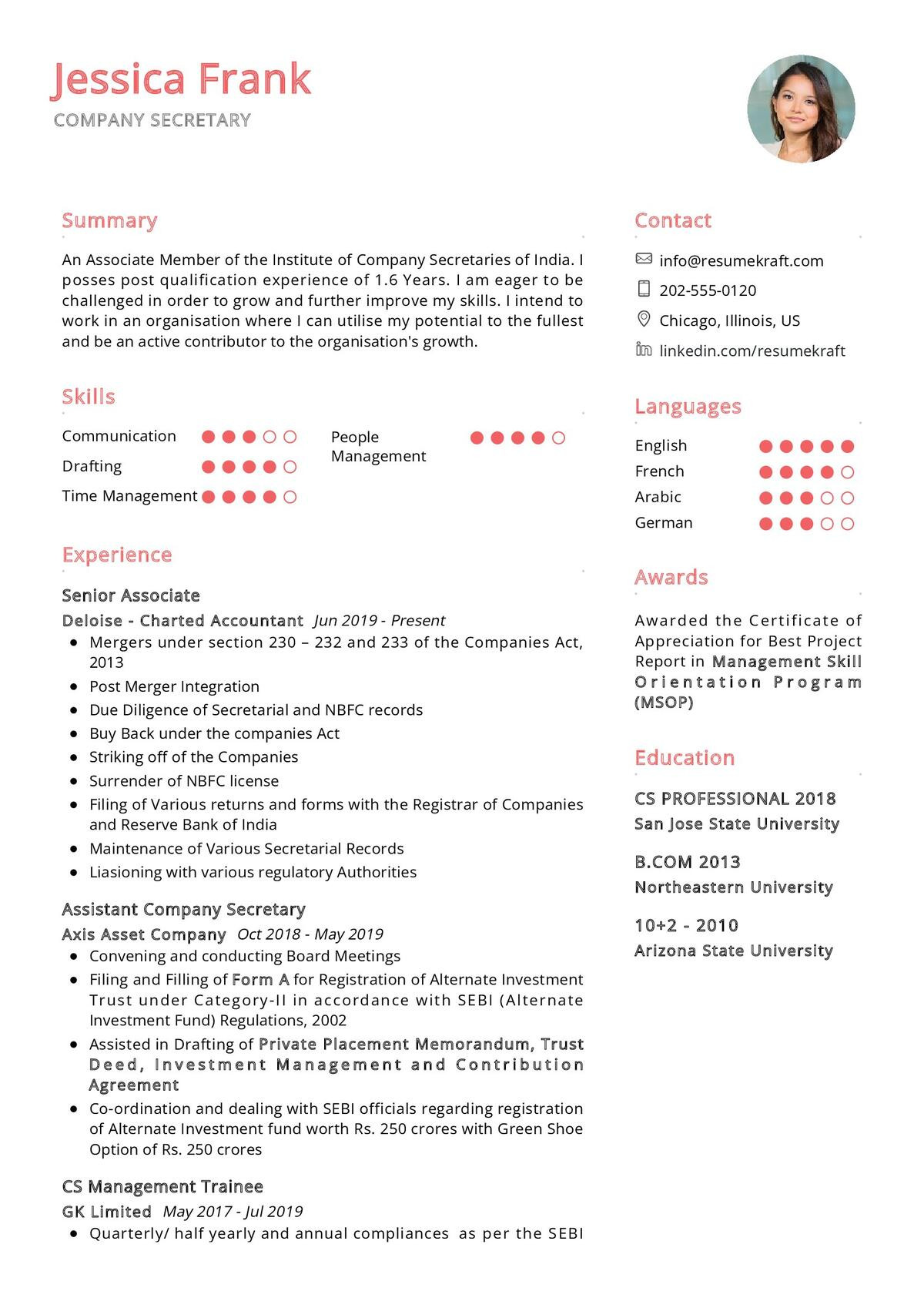 Sample Resume for Secretary without Experience Company Secretary Cv Sample 2022 Writing Tips – Resumekraft