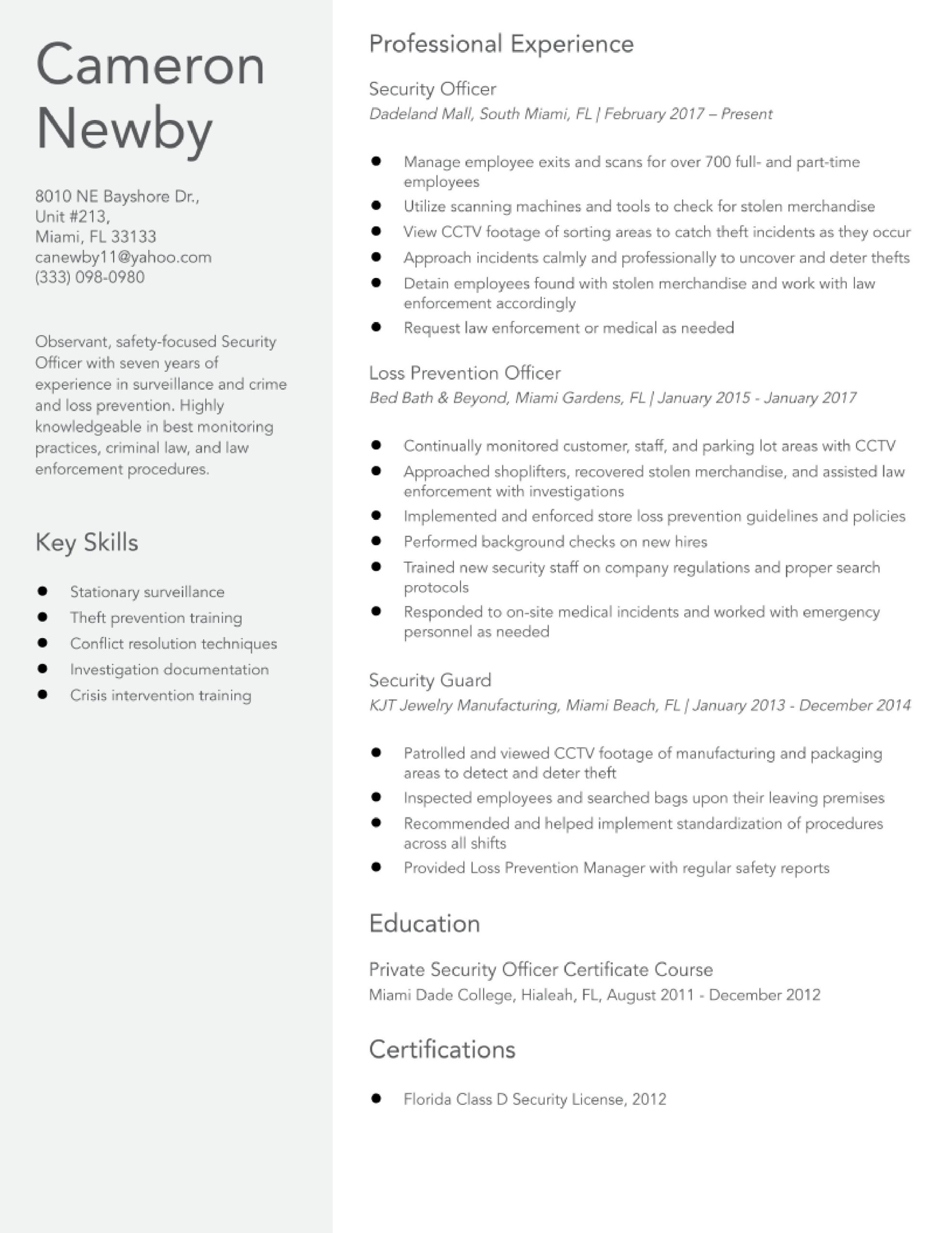 Sample Resume for Security Officer with No Experience Security Officer Resume Examples In 2022 – Resumebuilder.com