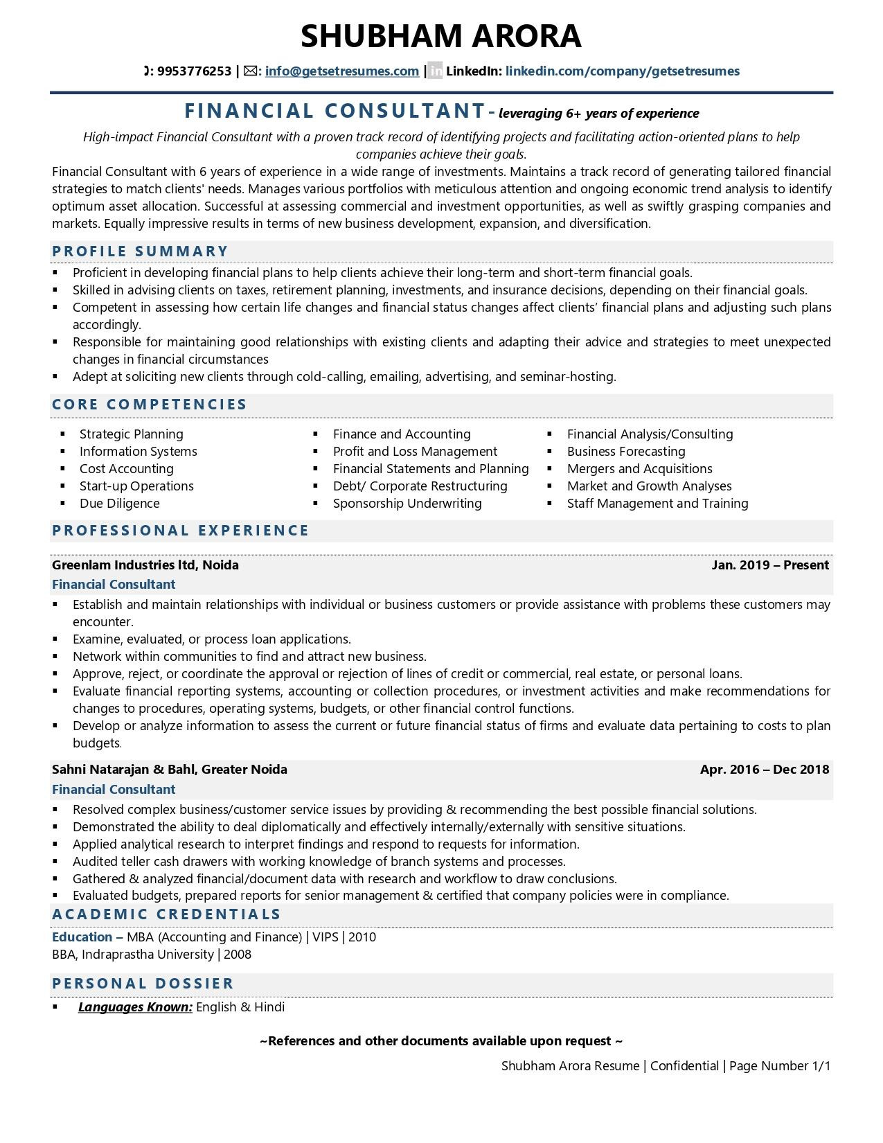 Sample Resume for Self Employed Consultant Financial Consultant Resume Examples & Template (with Job Winning …
