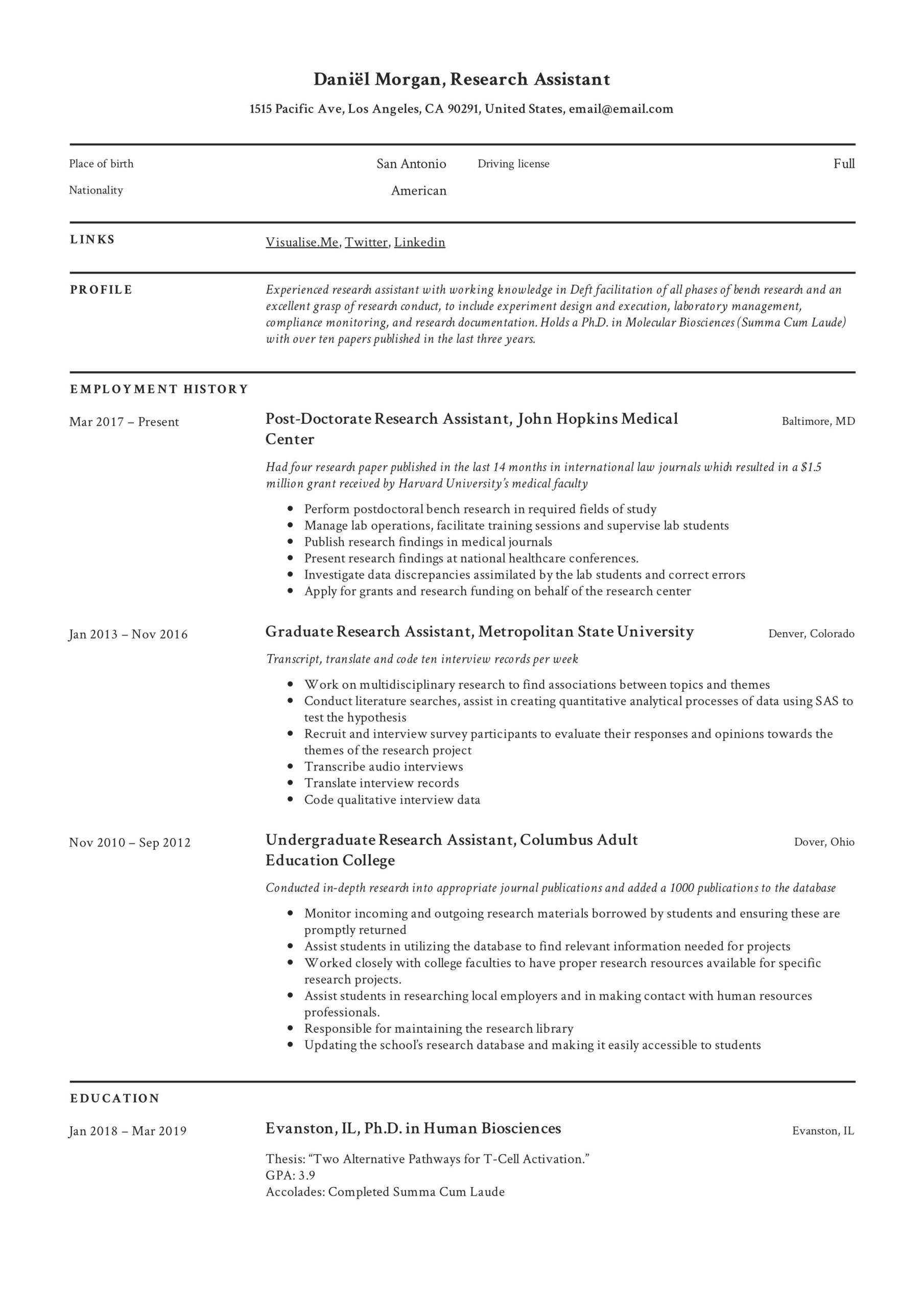 Sample Resume for Undergraduate Research assistant No Experiance Research assistant Resume & Writing Guide  12 Resume Examples