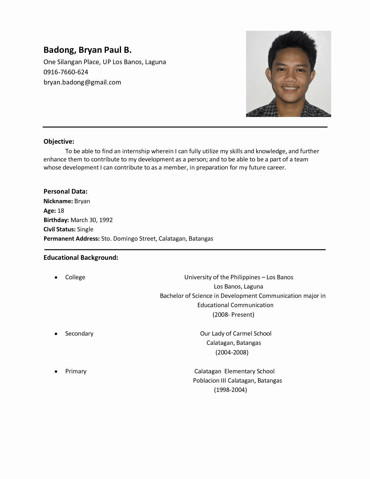 Sample Resume for Undergraduate Students Philippines Benefits Of Having Basic Resume Examples Sample Resume format …