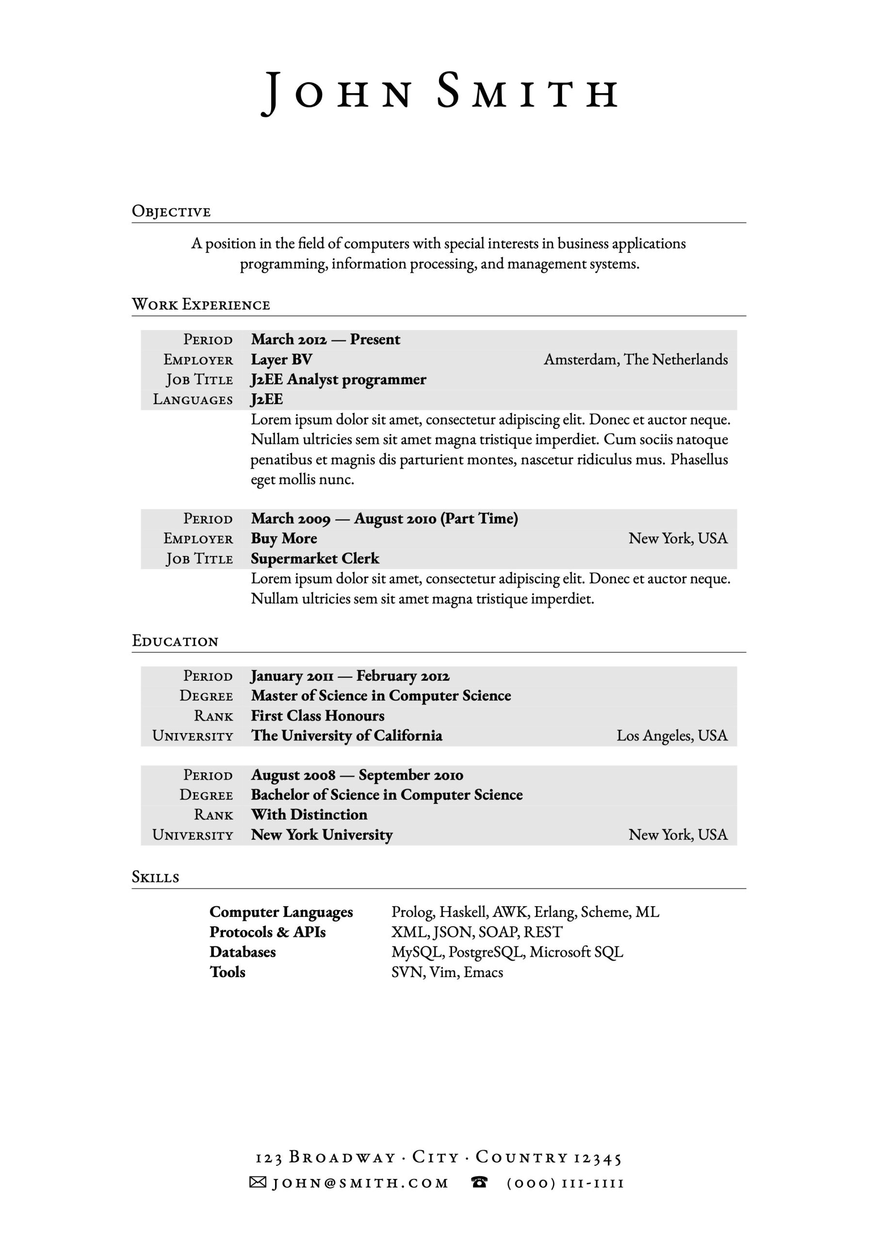 Sample Resume for Us It Jobs Latex Templates – Cvs and Resumes