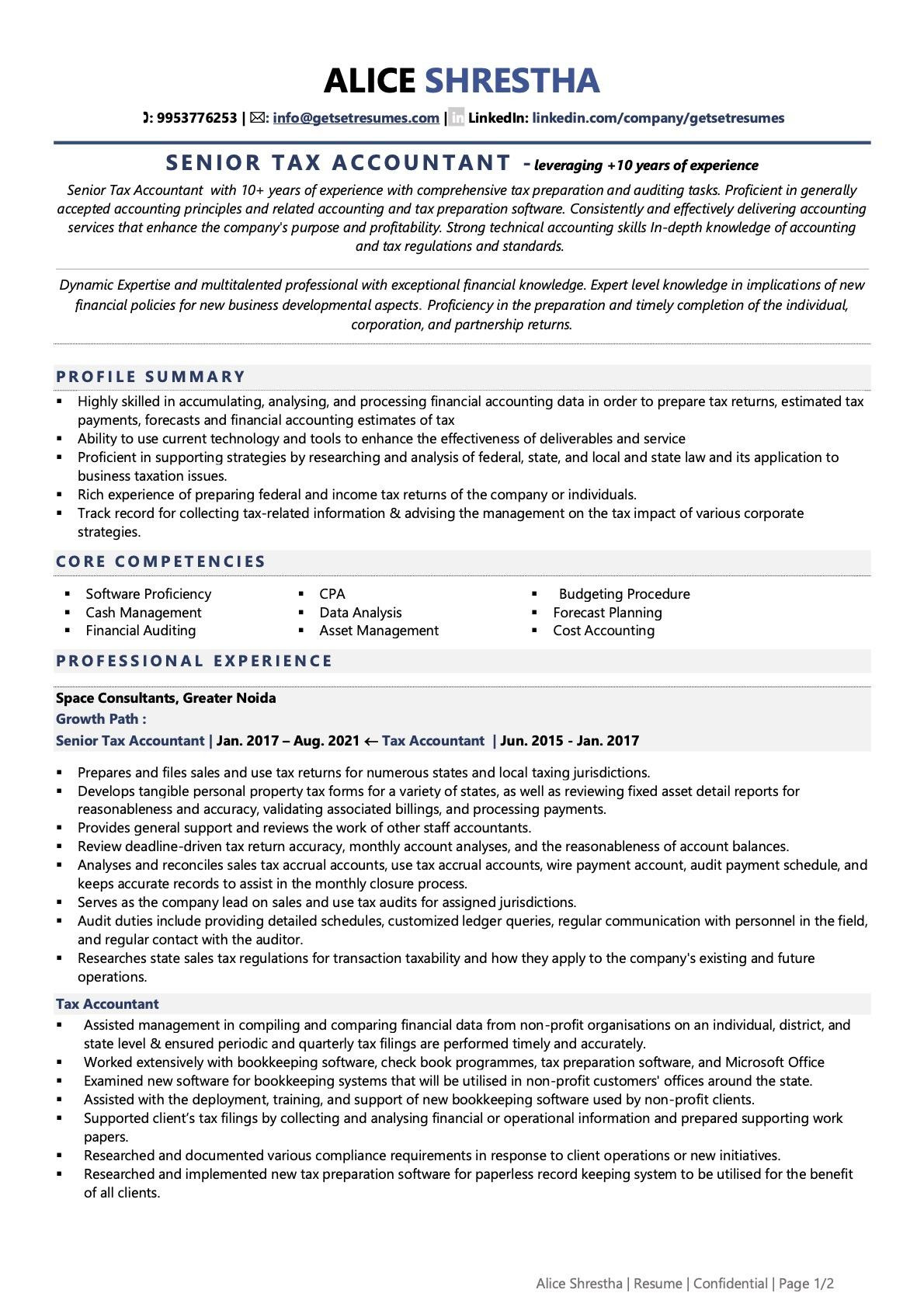 Sample Resume for Us Tax Preparer Tax Accountant Resume Examples & Template (with Job Winning Tips)