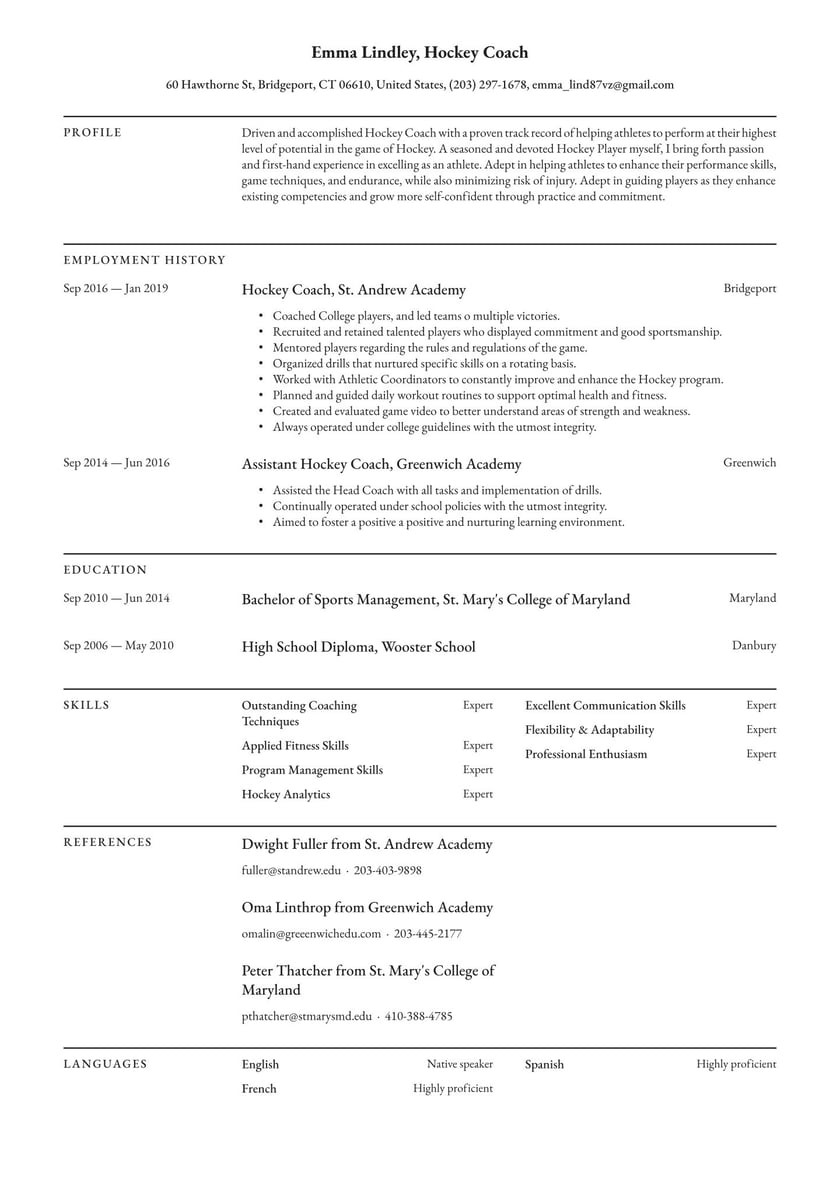 Sample Resume Hockey Player Profile Template Hockey Coach Resume Examples & Writing Tips 2021 (free Guide)