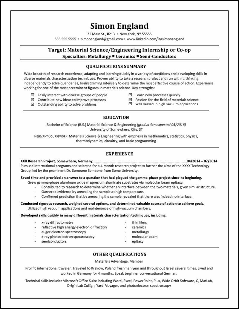 Sample Resume Objective Statements for Material Science Graduate Student College Student Resume Examples – Distinctive Career Services