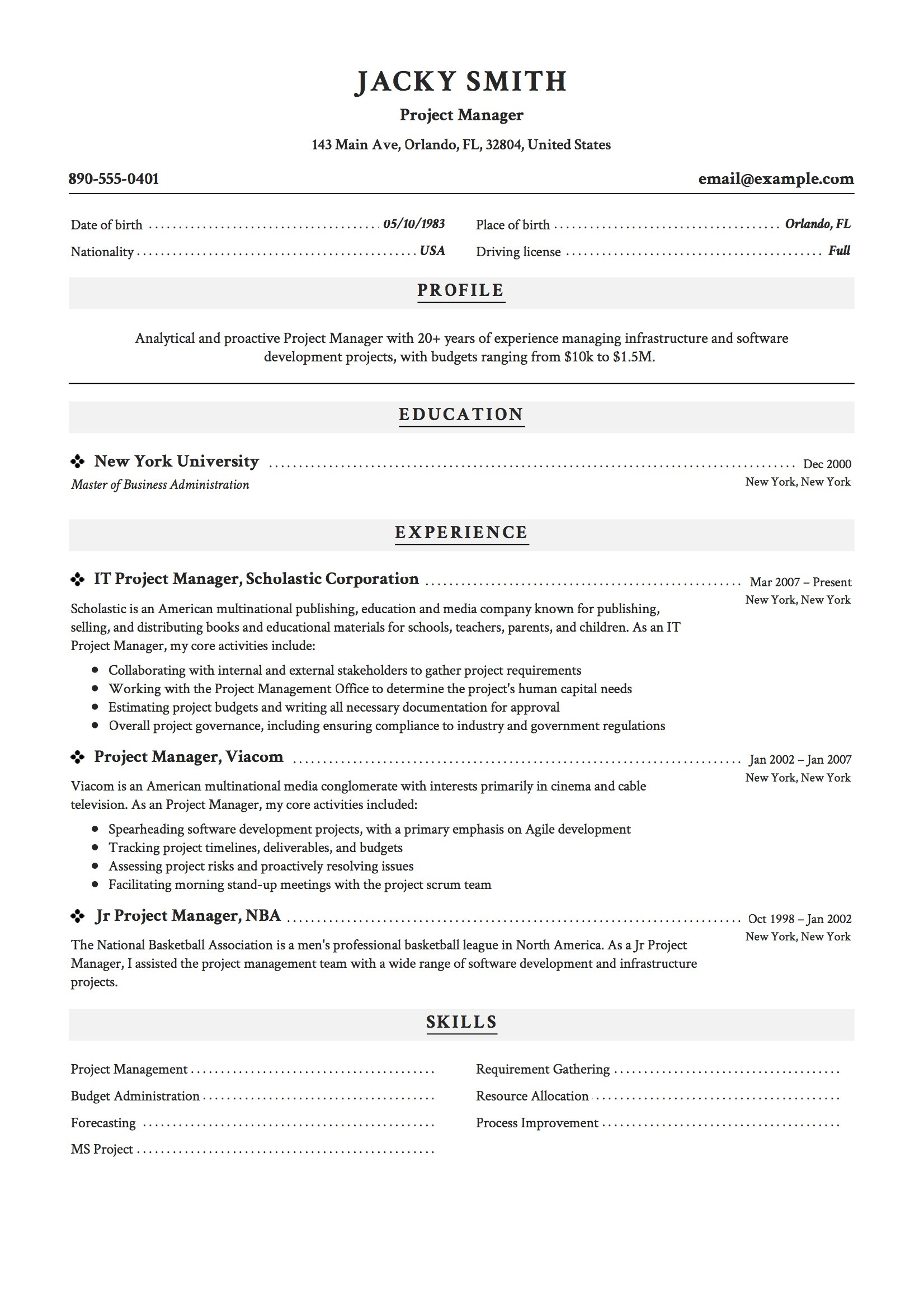 Sample Resume Objective Statements Project Manager 20 Project Manager Resumes & Full Guide Pdf & Word