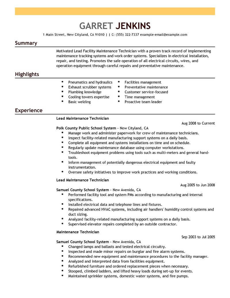 Sample Resume Objectives for Maintenance Mechanic Maintenance Supervisor Resume Objective October 2021