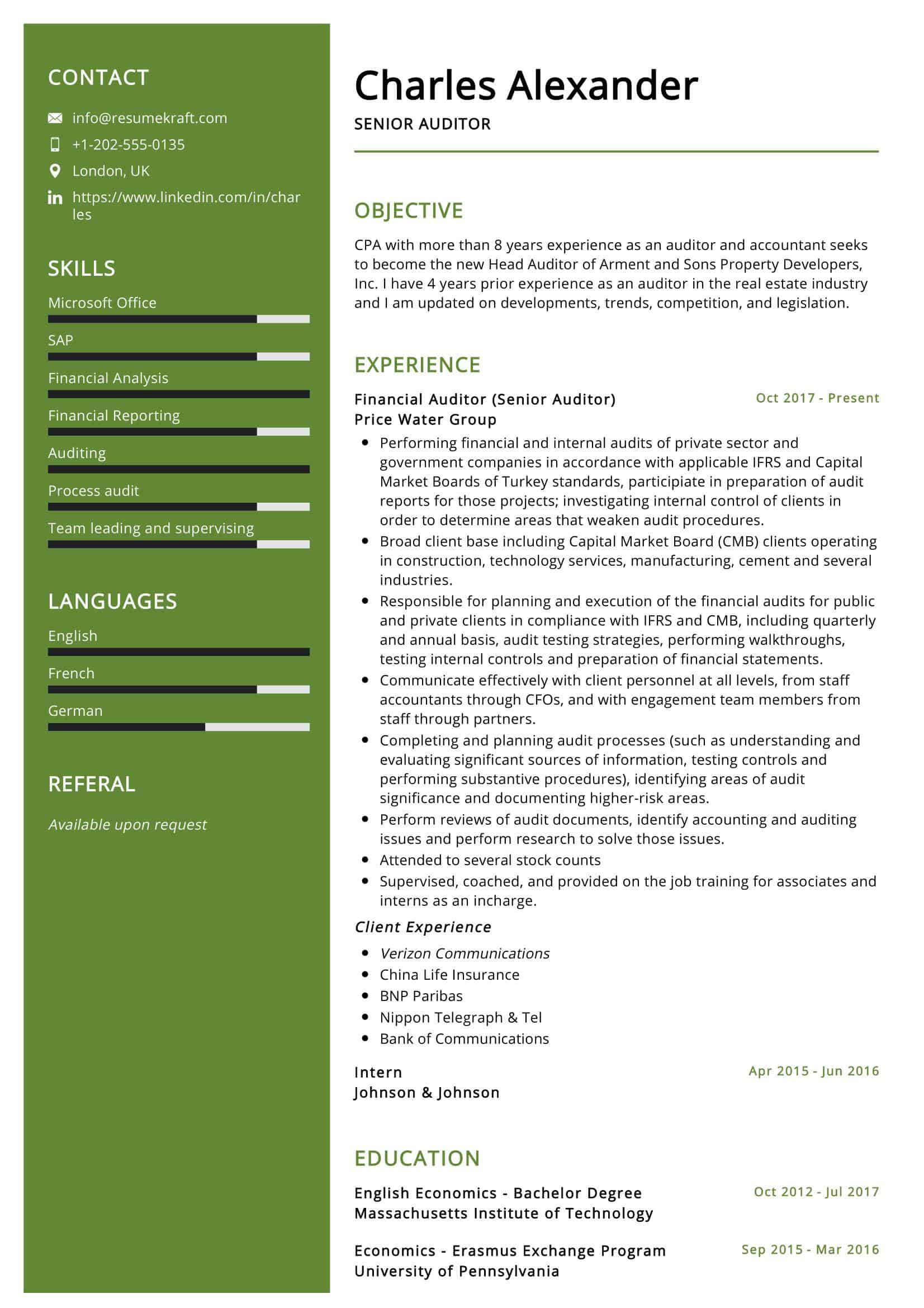 Sample Resume Of External Audit Manager Senior Auditor Resume Sample 2022 Writing Tips – Resumekraft