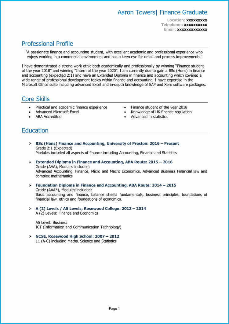 Sample Resume Of Finance Accounting Graduate Finance Graduate Cv Example Land A top Job