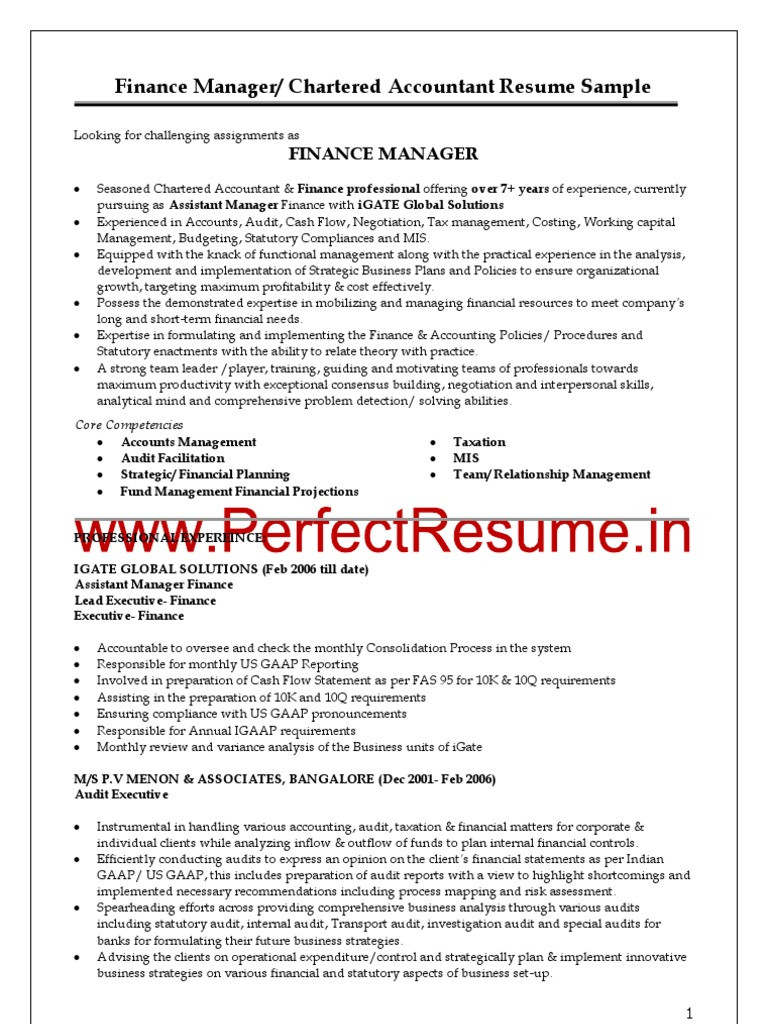 Sample Resume Of Finance Manager In India Finance Manager, Chartered Accountant Resume Sample Pdf … Sample Resume Of Finance Manager In India Finance Manager, Chartered Accountant Resume Sample Pdf …