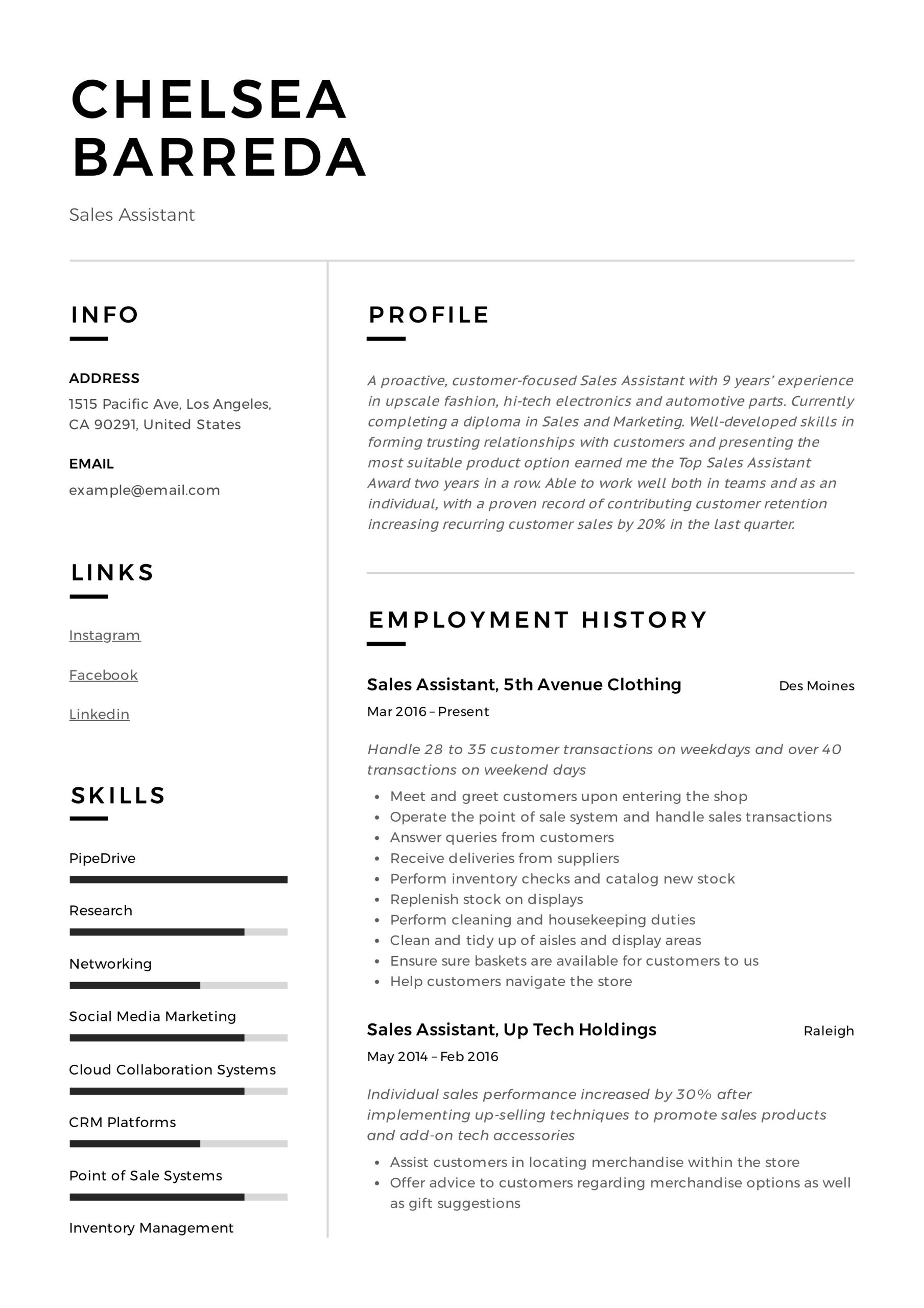 Sample Resume Sales assistant No Experience Sales assistant Resume & Writing Guide – Resumeviking.com