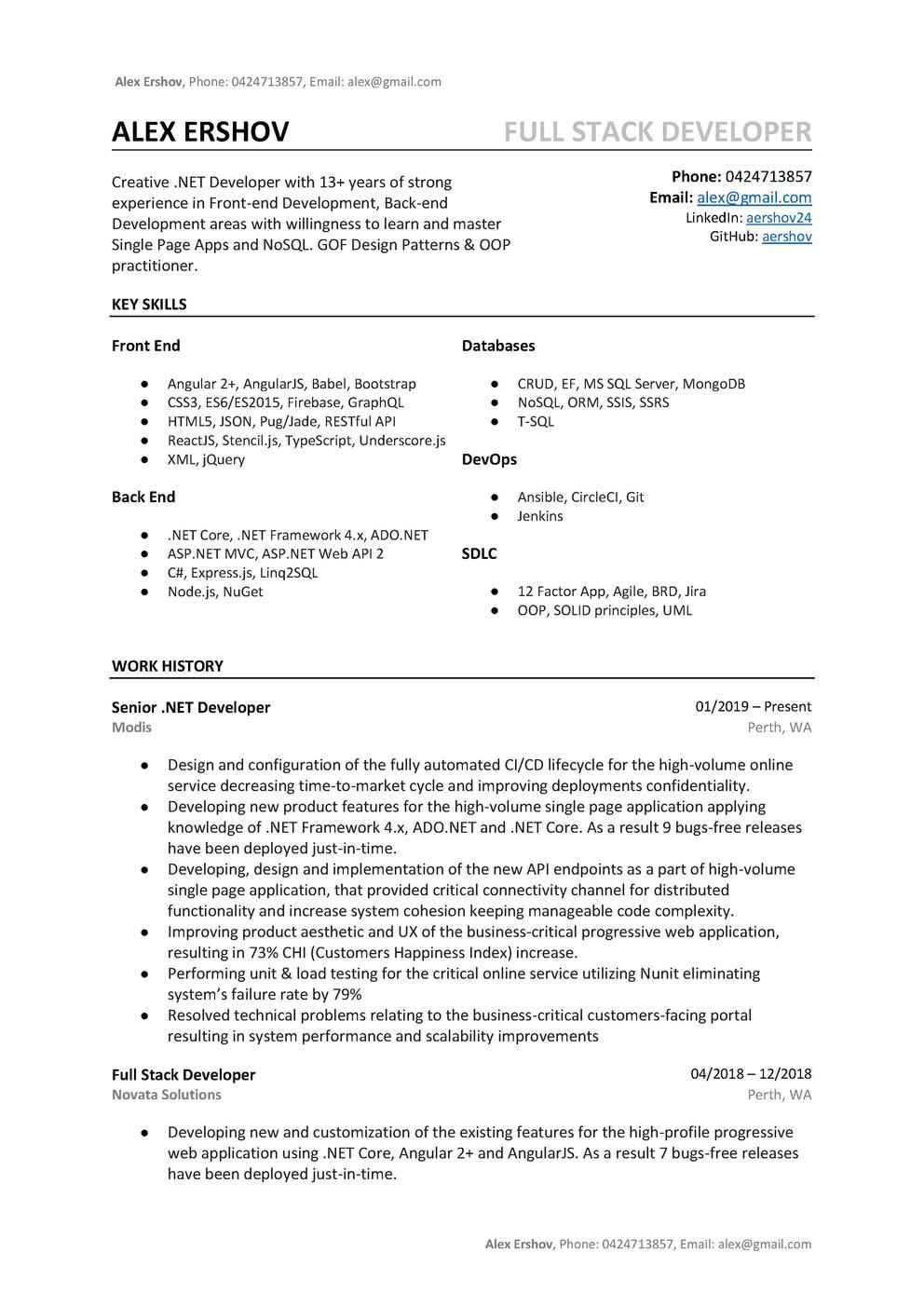 Sample Resume with Design Patterns and solid Principles Github – Aershov24/101-developer-resume-cv-templates: the Only …