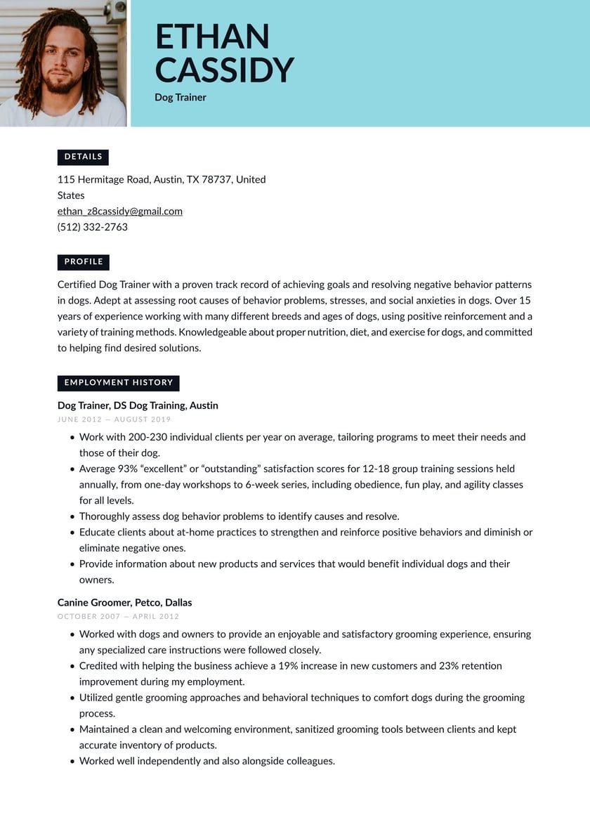 Sample Resume with Dog Walking Experience Dog Trainer Resume Examples & Writing Tips 2022 (free Guide)