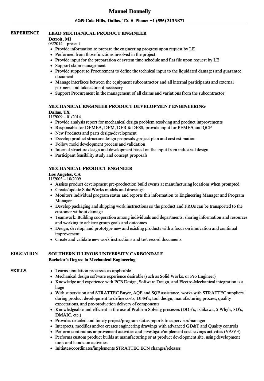 Sample Resumes for New Product Development Engineer Mechanical Product Engineer Resume Sample Engineering Resume …