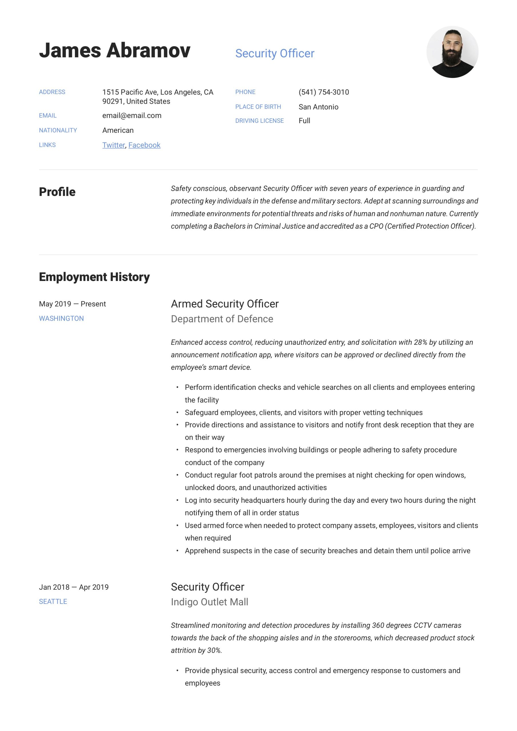 Sample Resumes for Nuclear Security Guards Security Officer Resume & Writing Guide  12 Resume Examples 2020