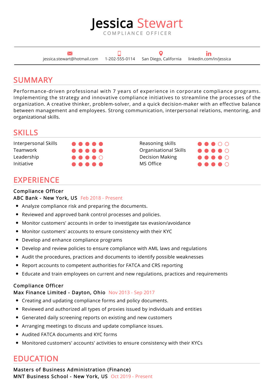 Sample Skills On Compliance Manager Resume Compliance Officer Resume Examples 2022 Writing Tips – Resumekraft
