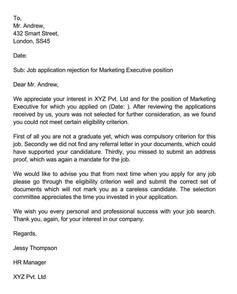 Samples Of Good Application Resume Rejection Letters Job Candidate Rejection Letter (36lancarrezekiq Sample Letters & Templates)