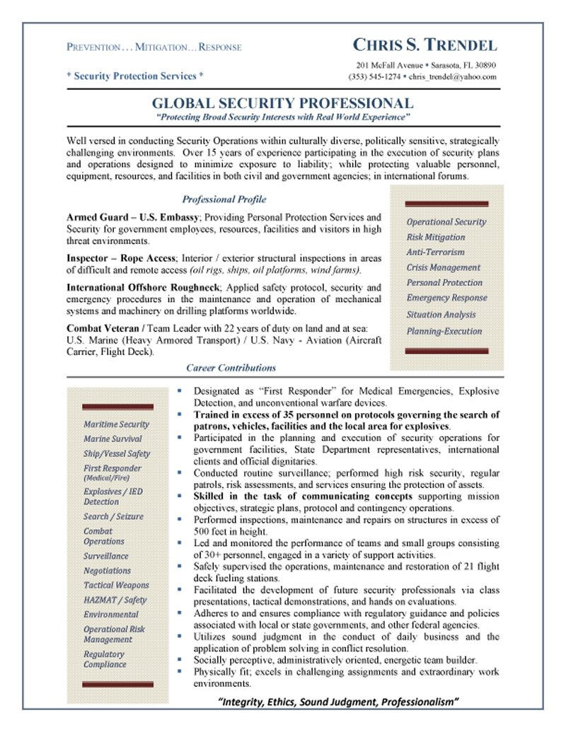 Security Director Of Operations Sample Resume Global Security Professional Resume