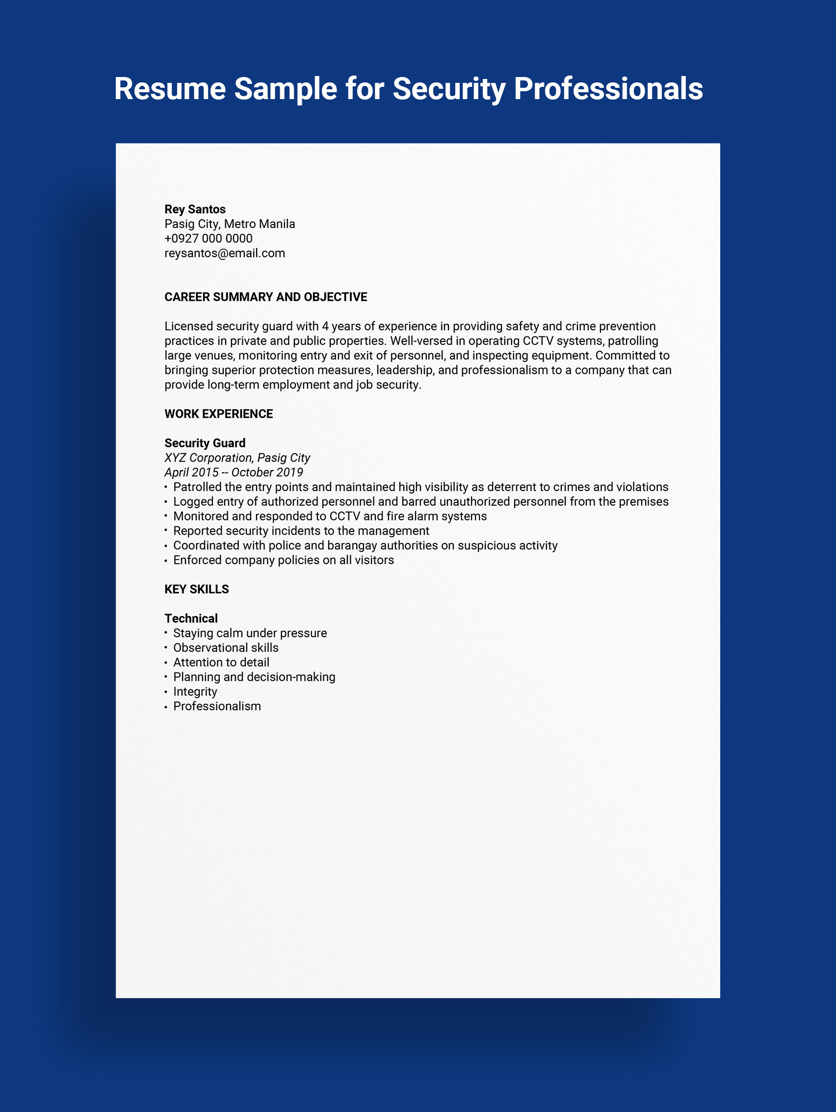 Security Guard Resume Sample In Philippines Paano Magsulat Ng Resume Kung Mag-a-apply Bilang Security Guard …