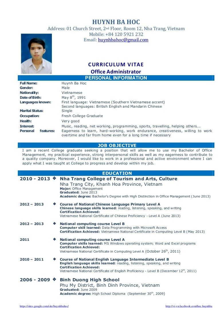 Simple Resume Sample for Fresh Graduate Cv Resume Sample for Fresh Graduate Of Office Administration