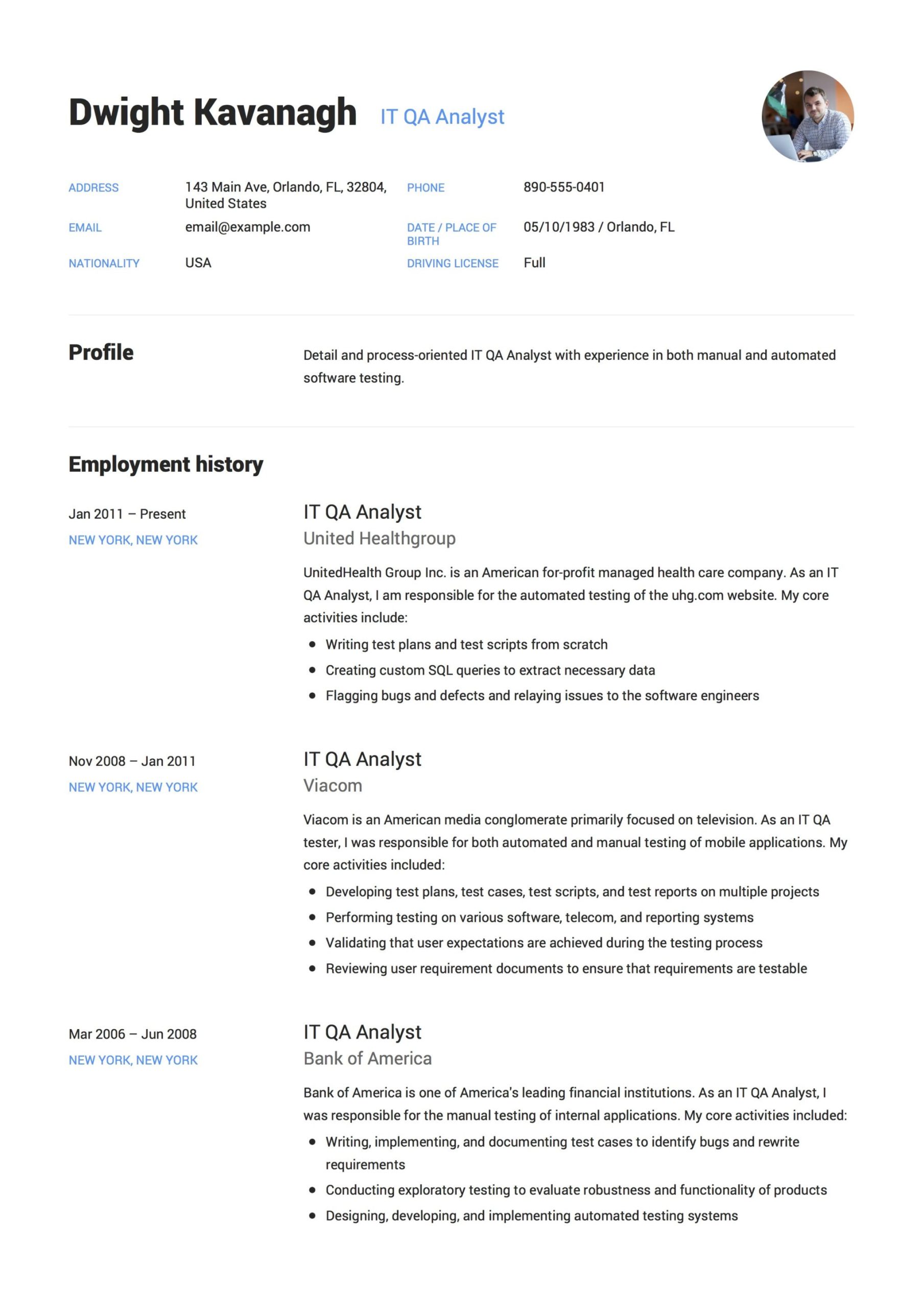 Software Testing 8 Years Experience Sample Resume It Qa Analyst Resume & Guide 14 Templates Free
