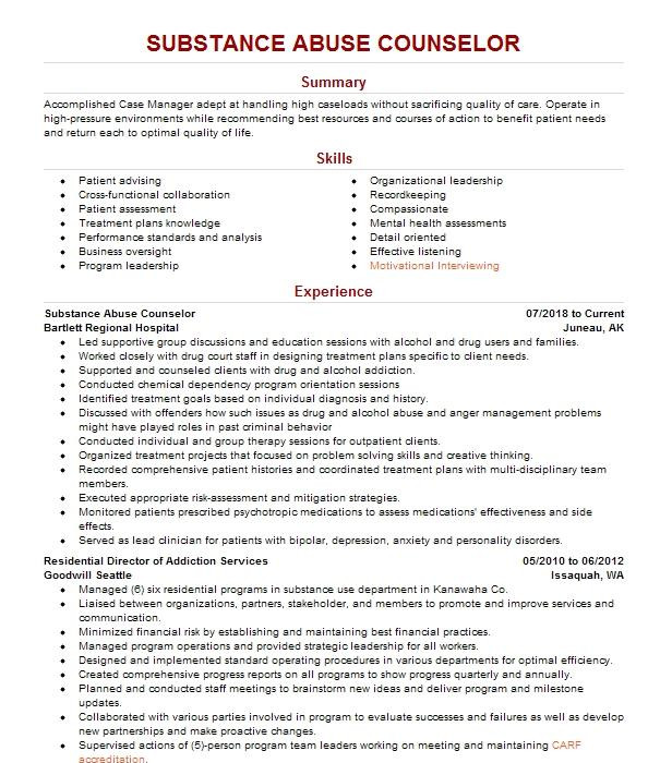 Substance Abuse Case Manager Resume Sample Substance Abuse Counselor and Case Manager Resume Example