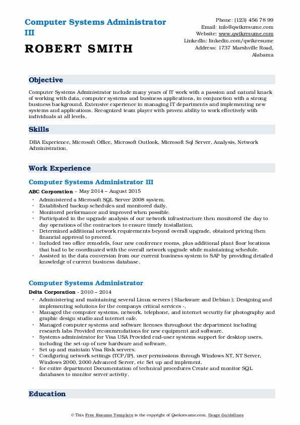 System Administrator Sample Resume 3 Years Experience Puter Systems Administrator Resume Samples System Administrator Sample Resume 3 Years Experience Puter Systems Administrator Resume Samples