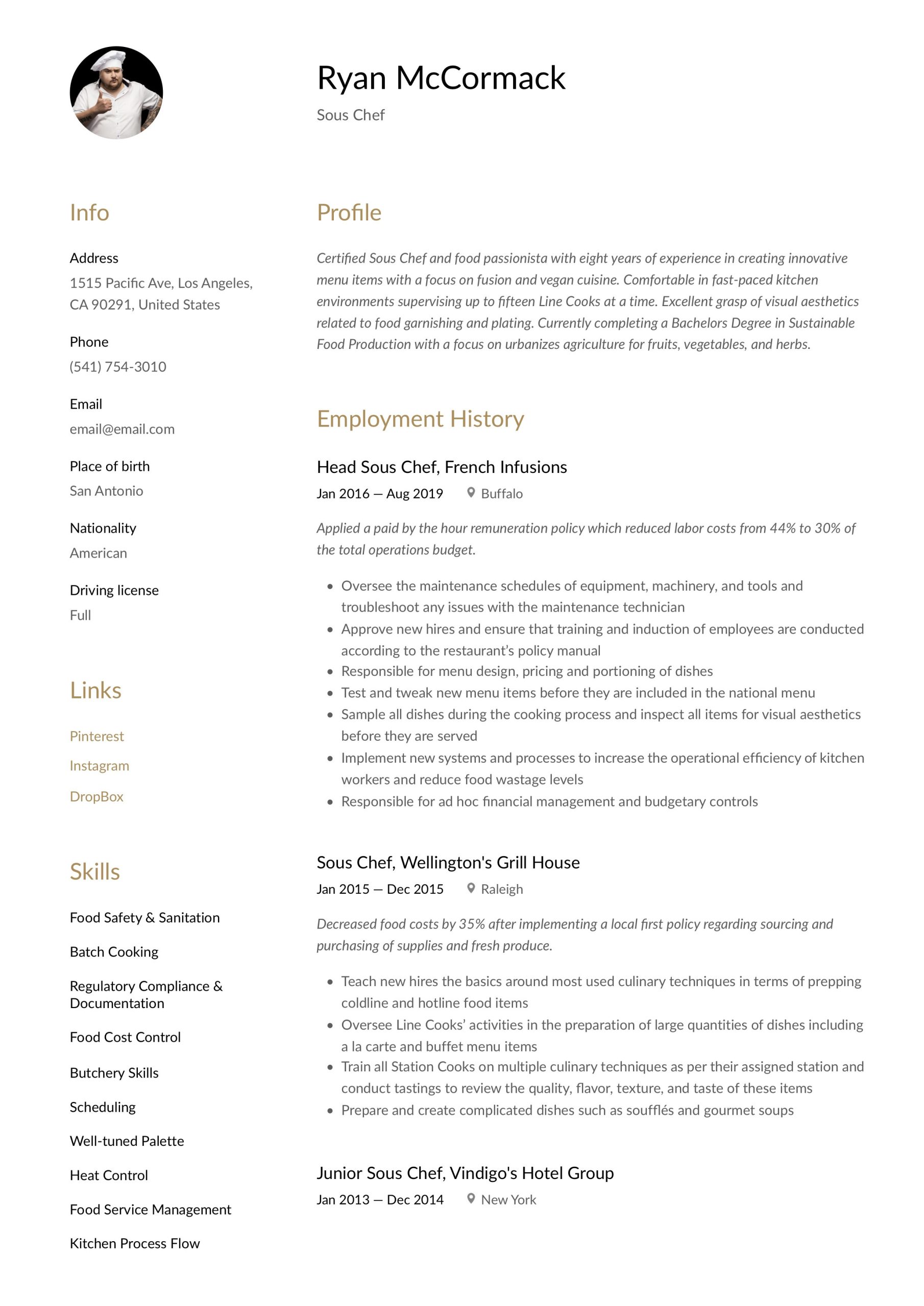 The Best Resume Sample Of sous Chef sous Chef Resume & Writing Guide  12 Resume Examples 2020