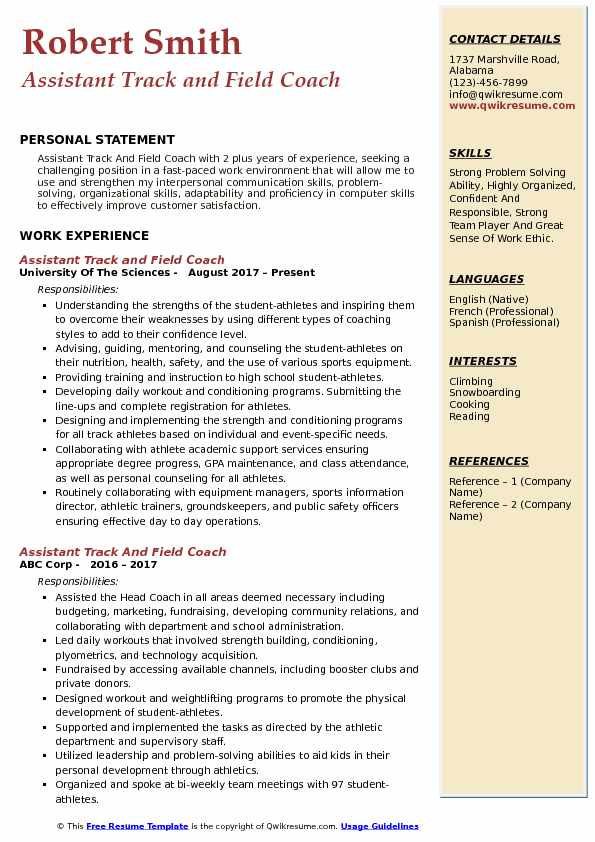 Track and Field Coach Resume Sample assistant Track and Field Coach Resume Samples