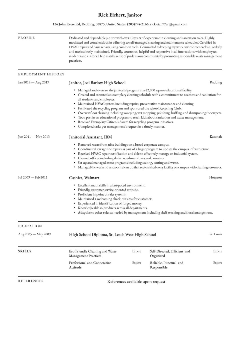 Walmart Overnight Support Manager Resume Sample Janitor Resume Examples & Writing Tips 2022 (free Guide) Â· Resume.io